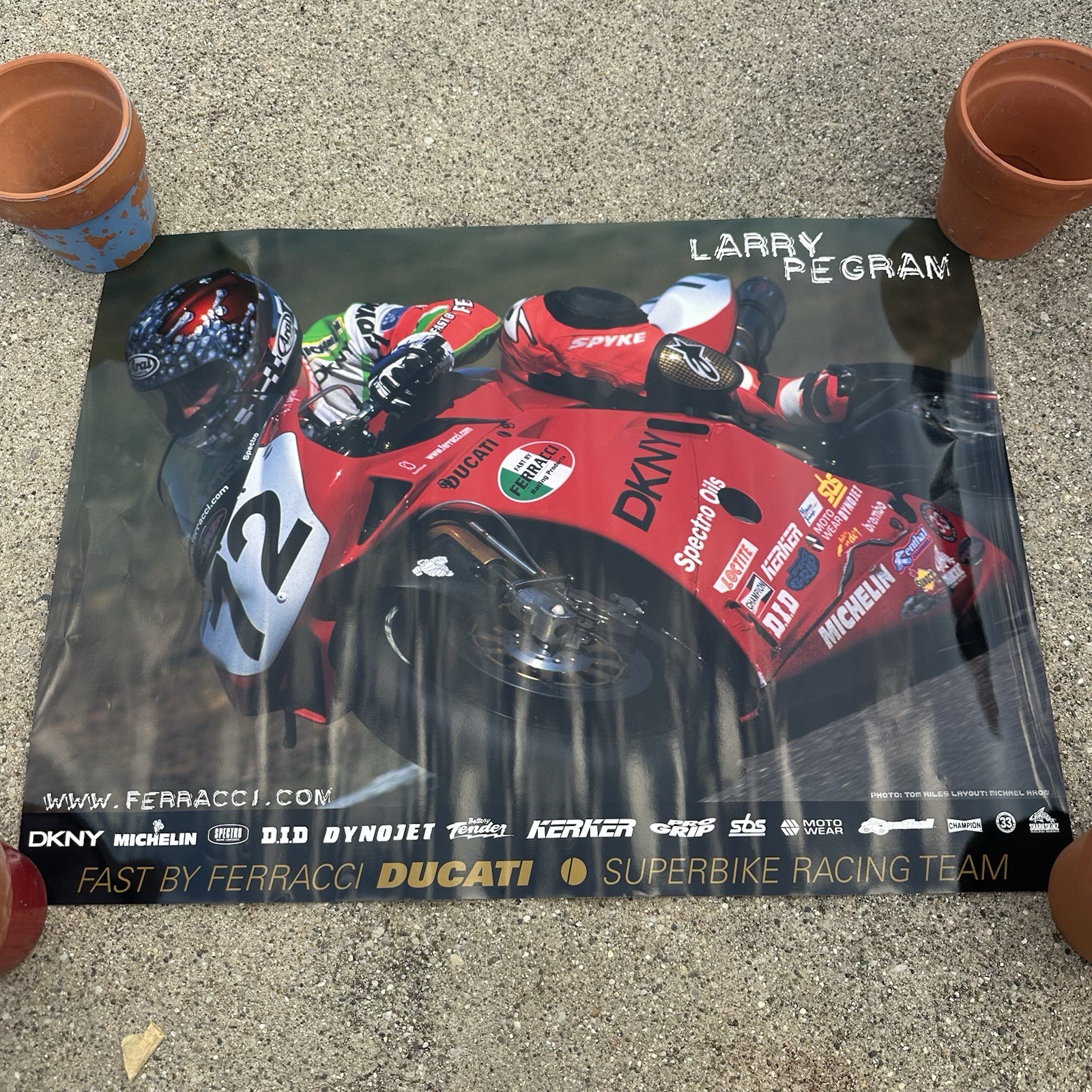 Vintage Poster 2000s Ducati Team Racing Superbike Larry Pegram Ferracci DKNY