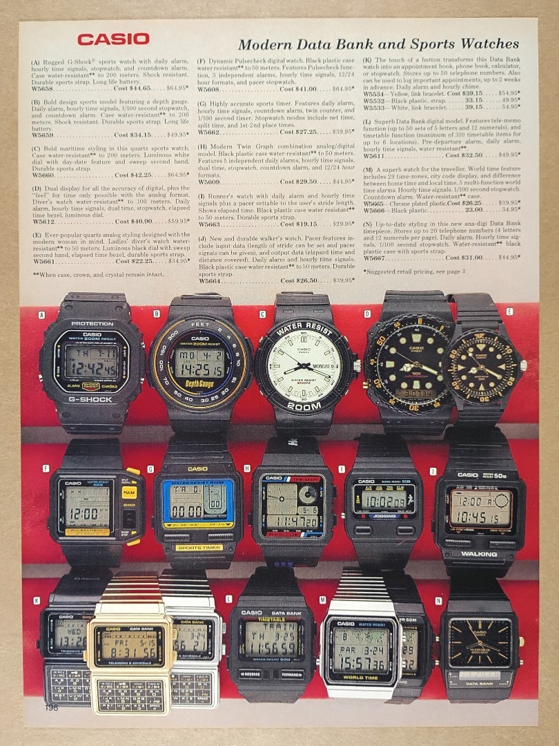 Casio Watches G-Shock Data Bank Depth Gauge Pulse Check 1989 catalog ad page