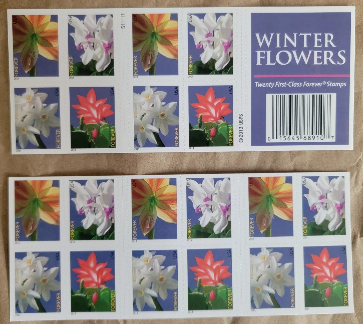 2014 USPS Winter Flowers Forever Stamps SC#4862–4865 Booklet of 20 *5 (100 PCS)