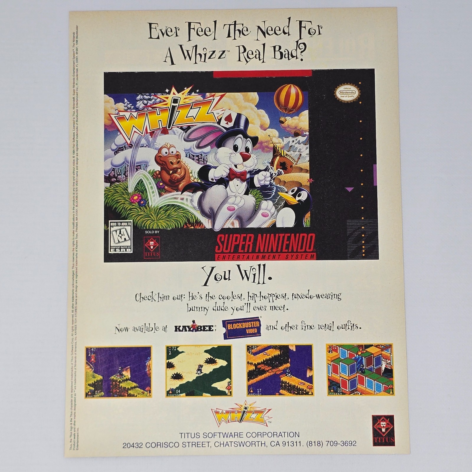 Whizz Super Nintendo SNES Whizz Real Bad Print Ad/Poster