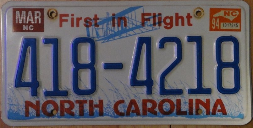 1994 North Carolina license plate 418 4218