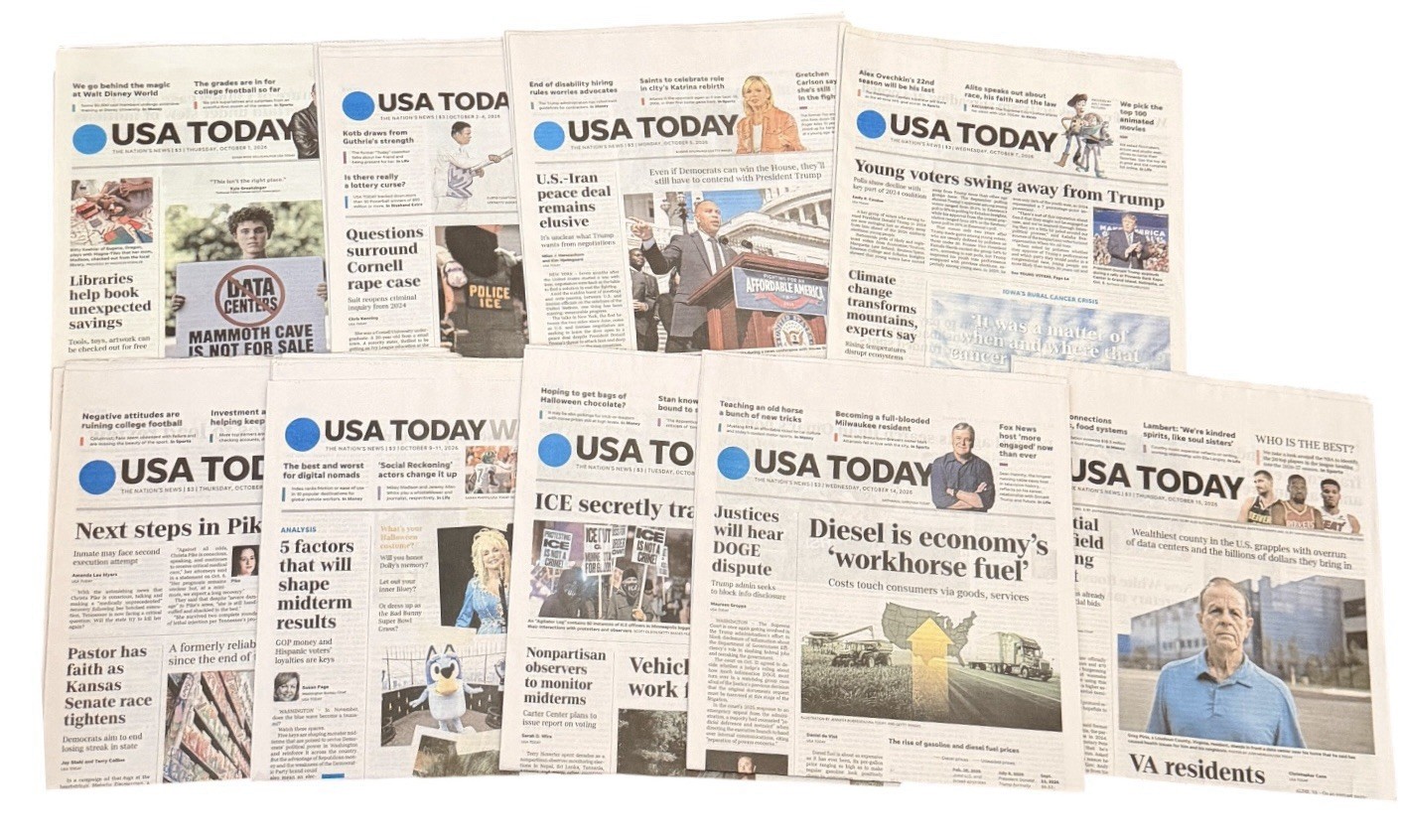 USA Today Newspapers Lot of 9 Papers October 1 - 15 2026 UNREAD Complete Print