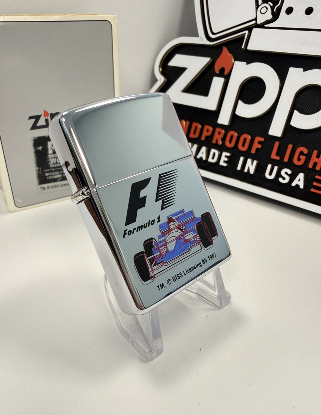 GENUINE Zippo Lighter FORMULA 1 F1 RACING Polished Chrome 1997 NEW IN BOX