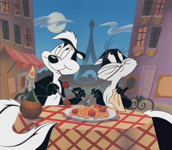 WB-Looney Tunes Pepe Le Pew/Penelope Limited Edition Cel-They Eat Pasta Too