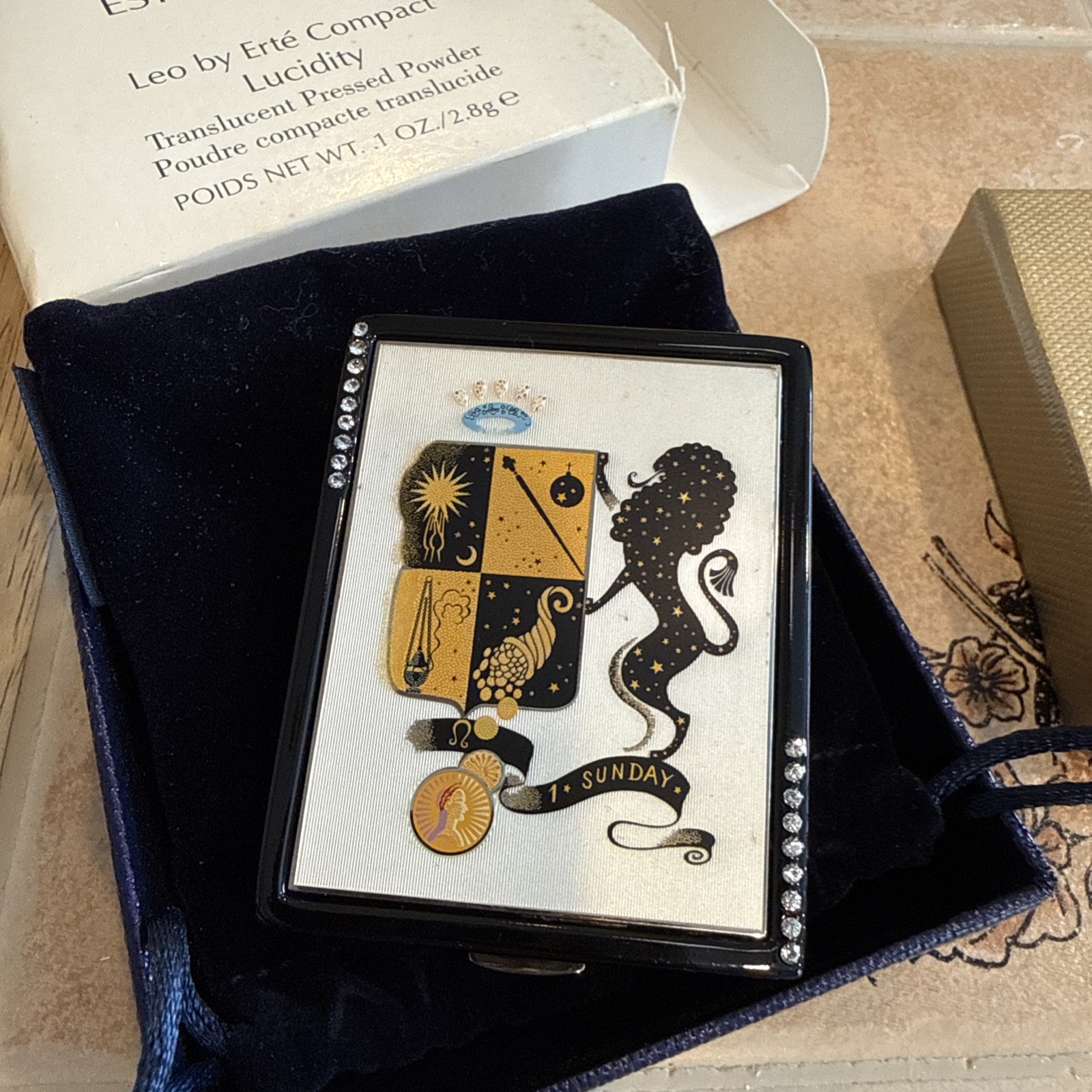 2004 Estée Lauder Collectible Powder Compact Art Deco Erte Zodiac LEO Rare