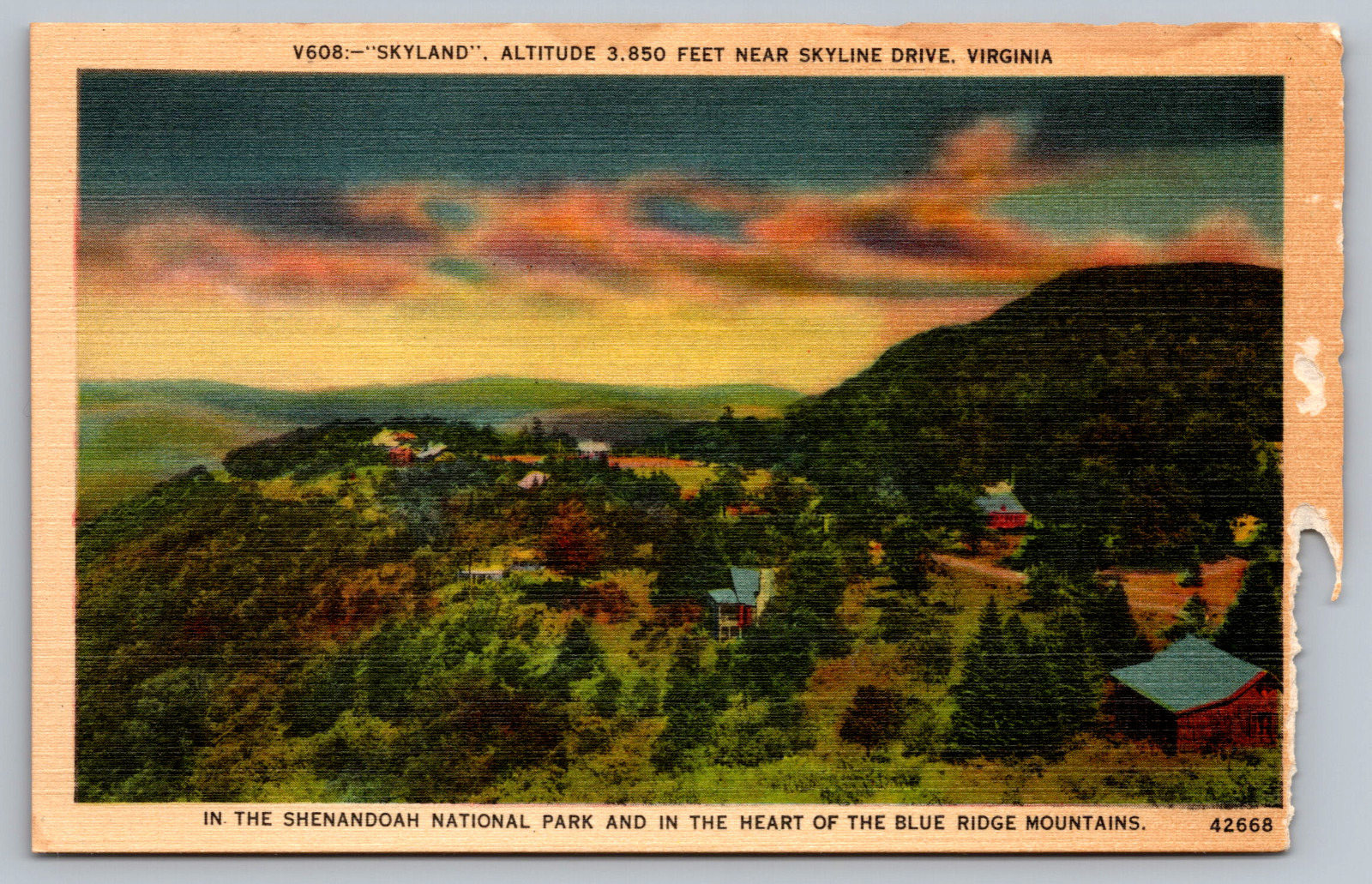 Postcard Skyland Skyline Drive Virginia Linen