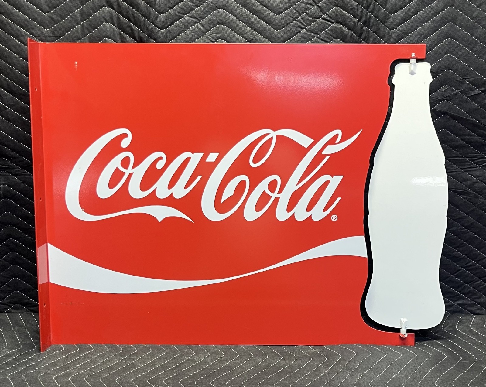Vintage Coca-Cola Aluminum Flange Sign with Bottle Cut-Out (23.75 x 25.5)