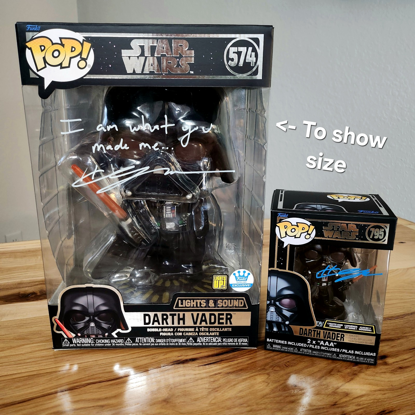 ⭐STAR WARS JUMBO FUNKO: Hayden Christensen auto x 2 VADER #574 LIGHTS/SOUND  JSA
