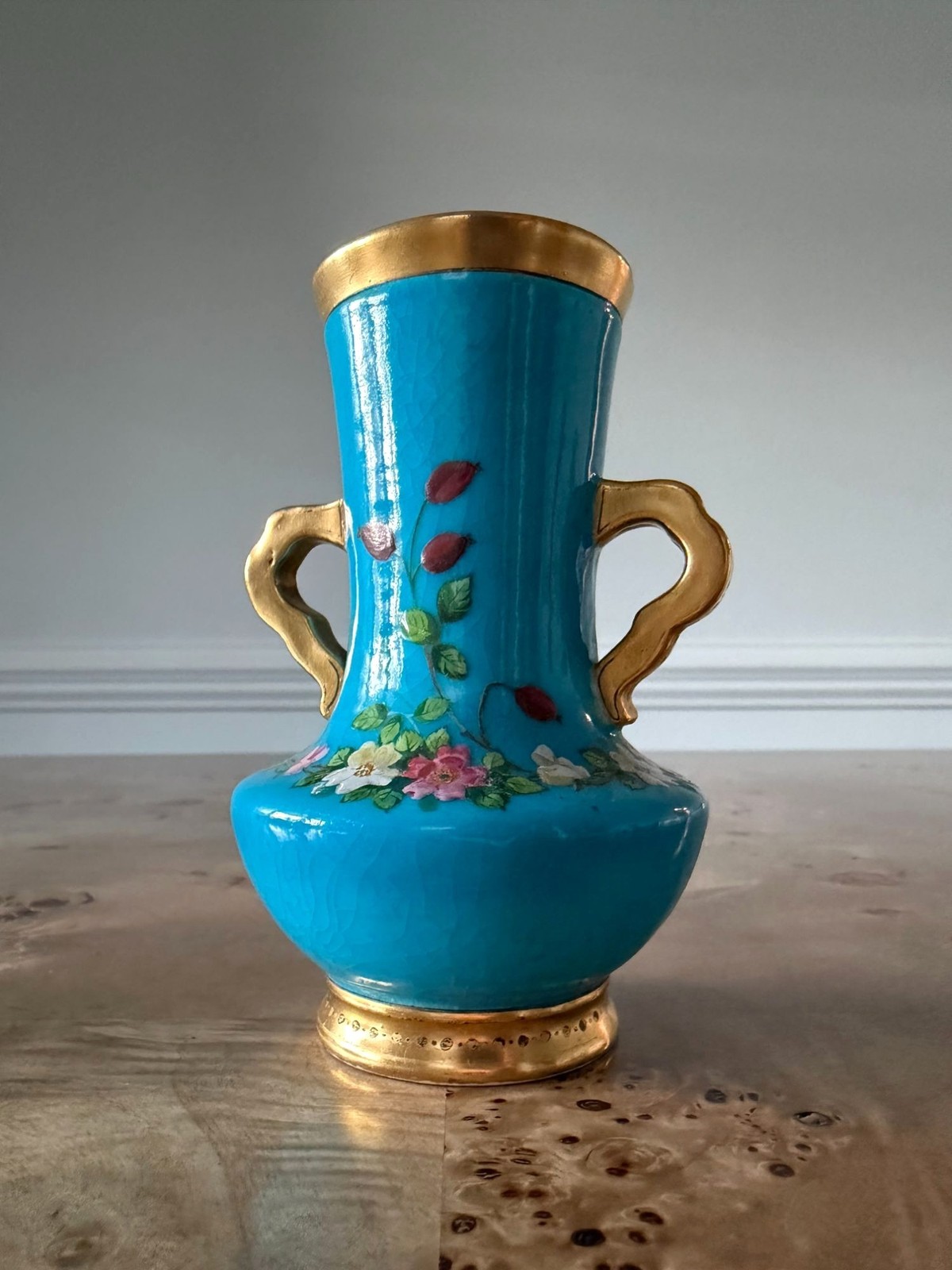 Antique Minton Porcelain Cabinet Vase Turquoise and Gilt
