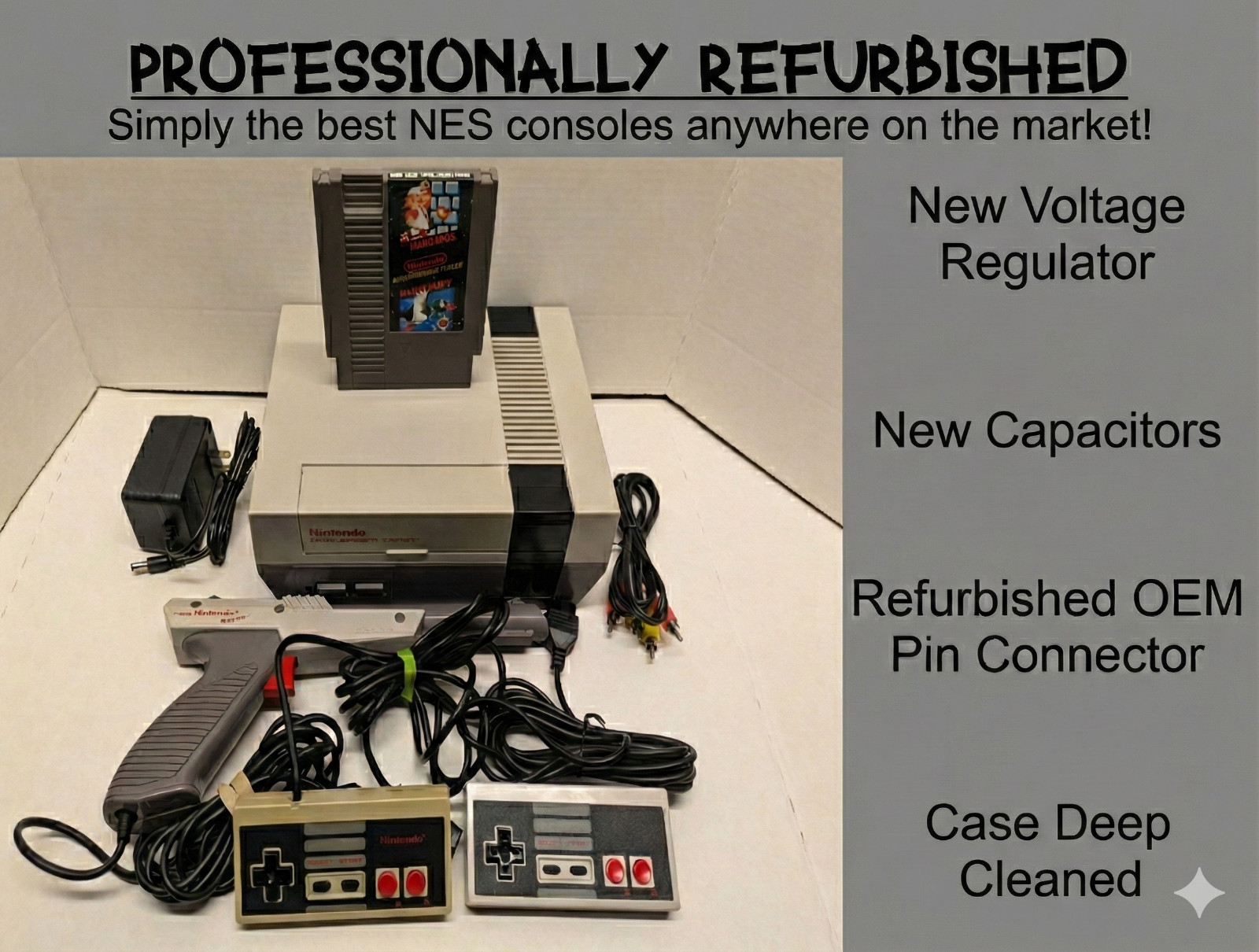 Nintendo NES Console New Caps, regulator, & OEM 72 Pin. Mario/Duck Hunt bundle.
