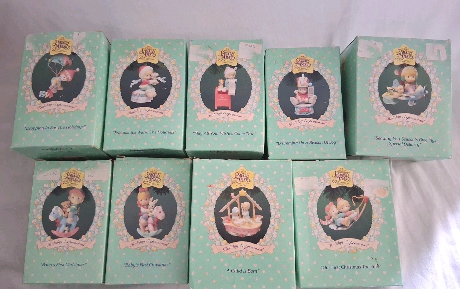 Vtg. 1994 Precious Moments Ornament Lot Of 9 Holiday Expressions ENESCO