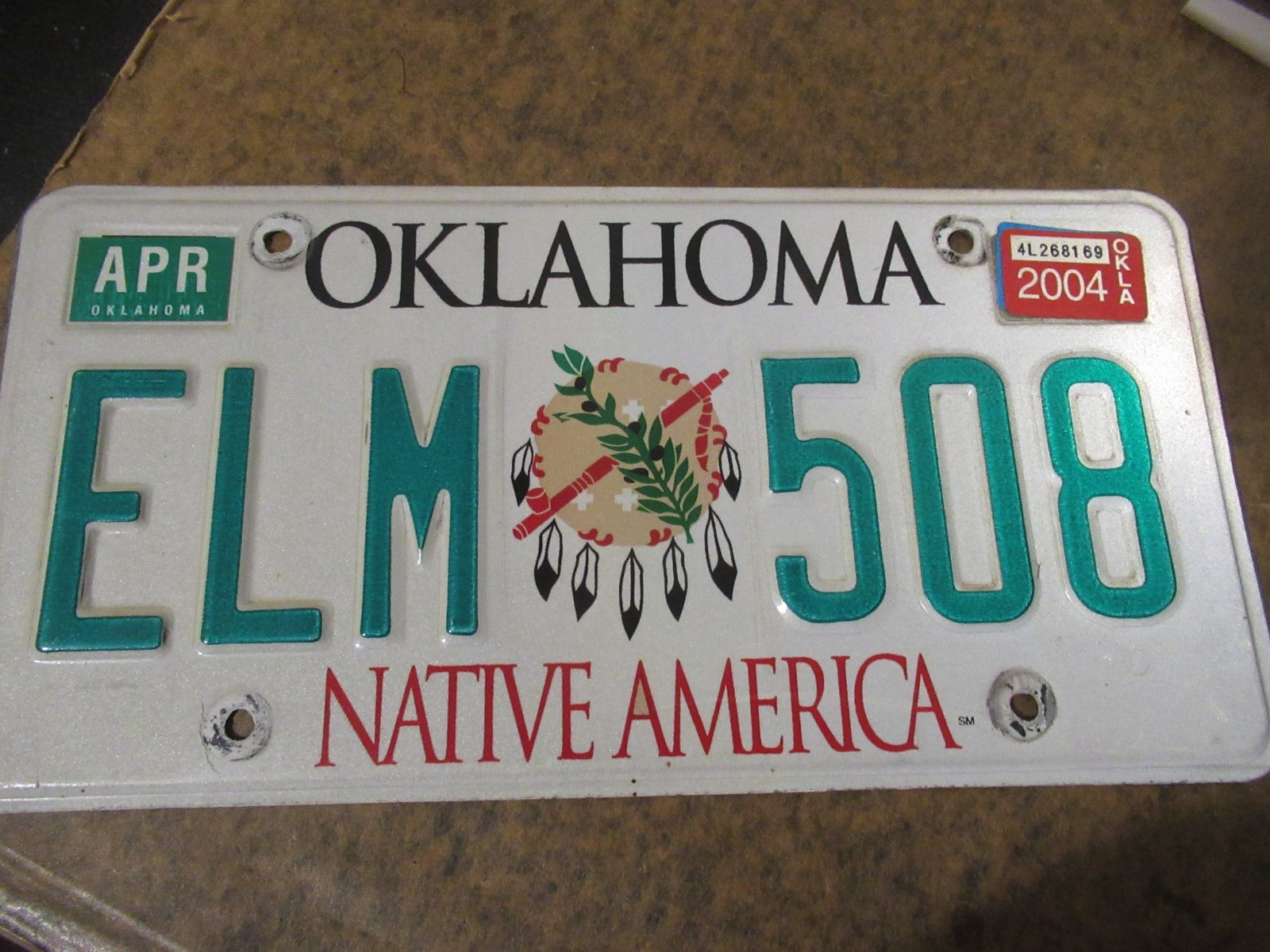 Oklahoma Native America Expired License Plate Embossed Free US Shipping