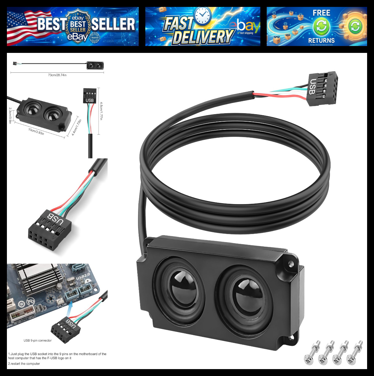 XMSJSIY Motherboard Speaker Internal USB PC Computer Speaker 9 Pin
