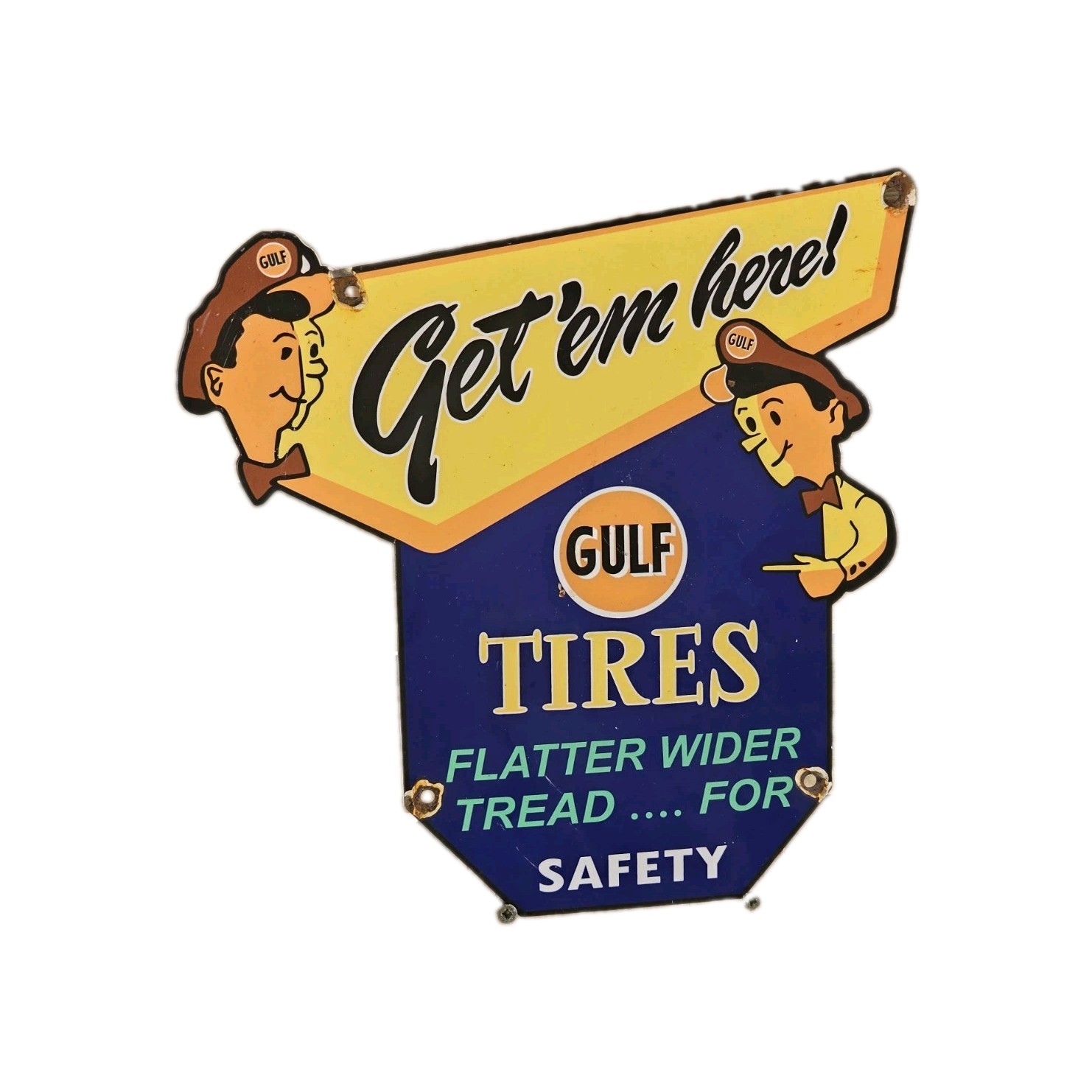 VINTAGE 1950\'S GULF TIRES PORCELAIN SIGN 12\