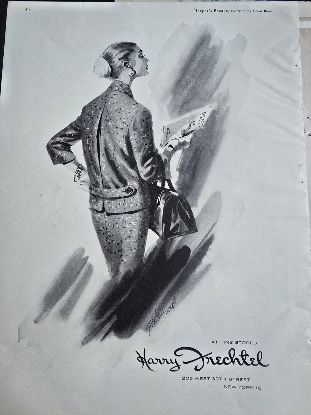 1956 Women\'s Harry Frechtel Suit  vintage fashion Art ad