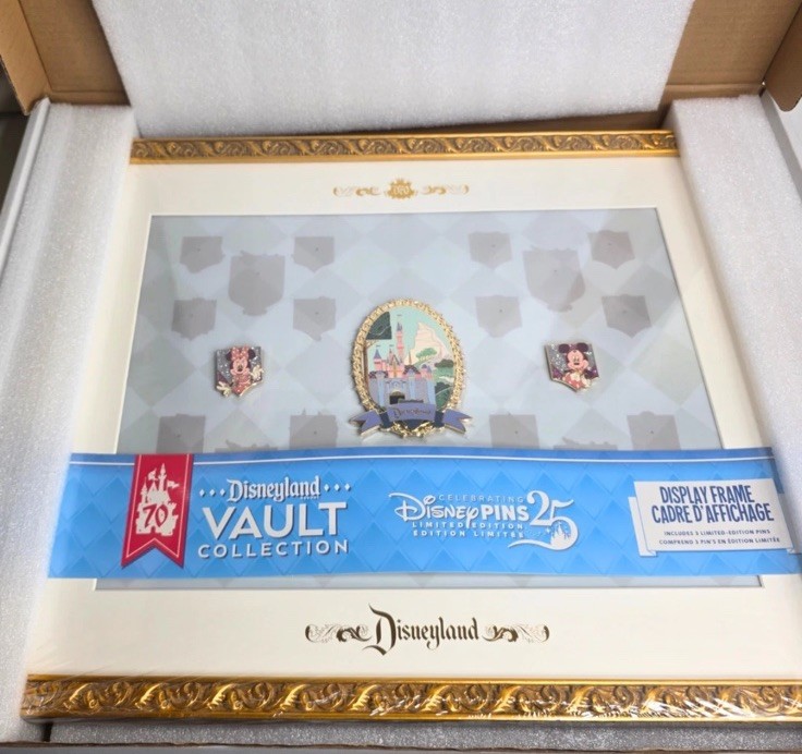 Disneyland 70th Anniversary LE 3000 Vault Collection Pin Set Frame & 3 Pins NEW