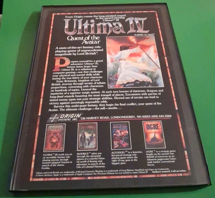 Ultima IV Quest Of The Avatar Computer Game Framed Print Ad 1987 8.5x11 