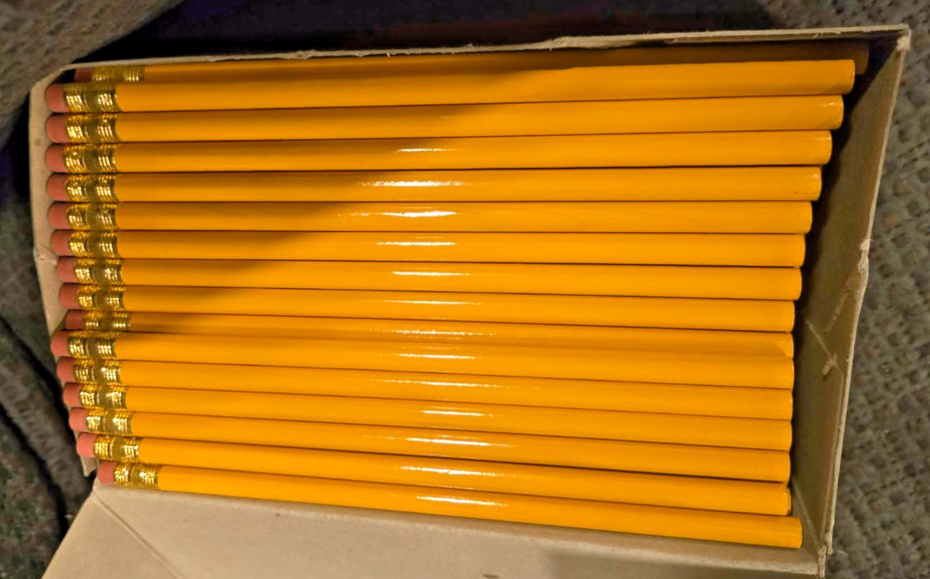 Full Box 144 Vtg Eberhard Faber 1111 Tiger No. 2 School Pencils UNMARKED Yellow