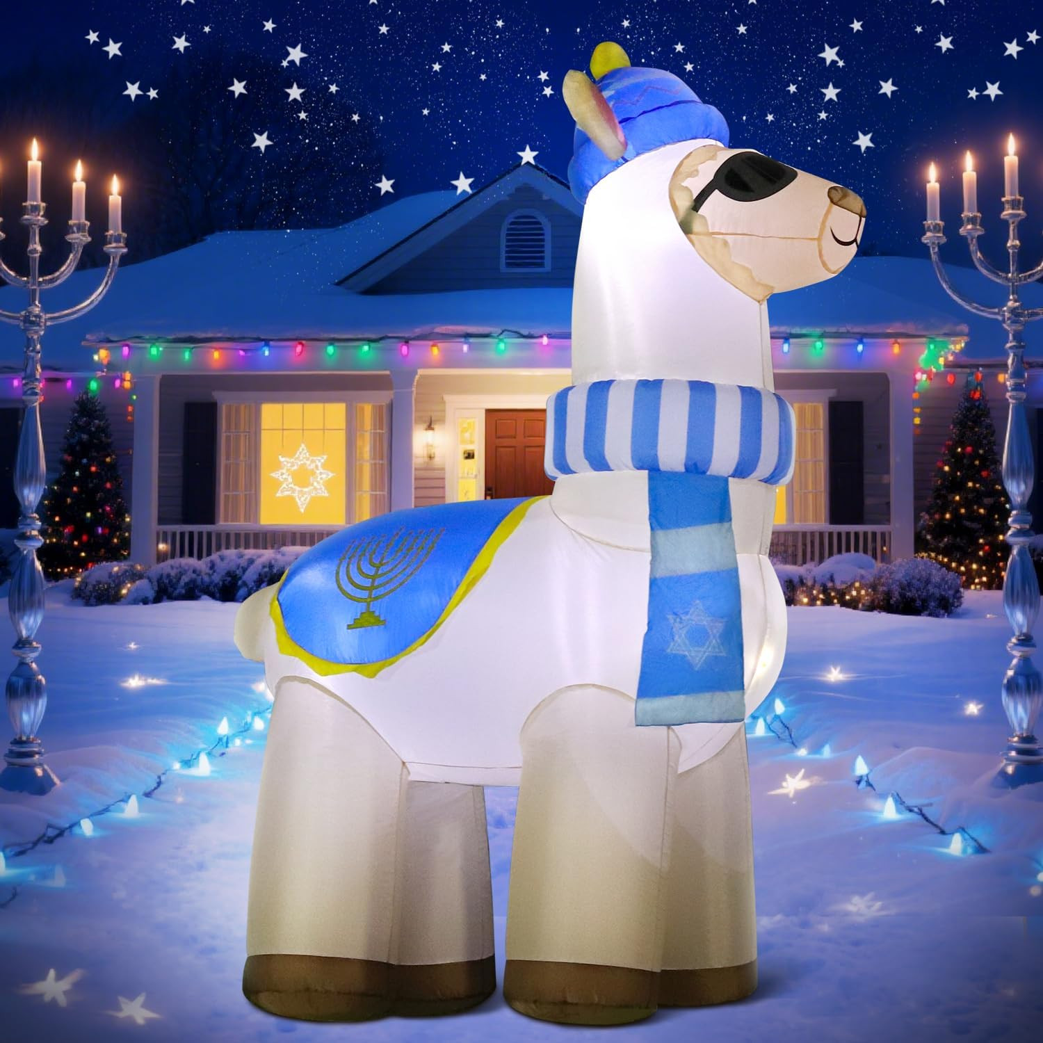 6FT Hanukkah Inflatable Llama Decorations,Chanukah Blow up with Star of David an