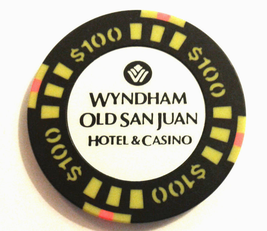 $100 WYNDHAM BLACK YELLOW Casino Chip OLD SAN JUAN Harbor Puerto Rico Bud Jones