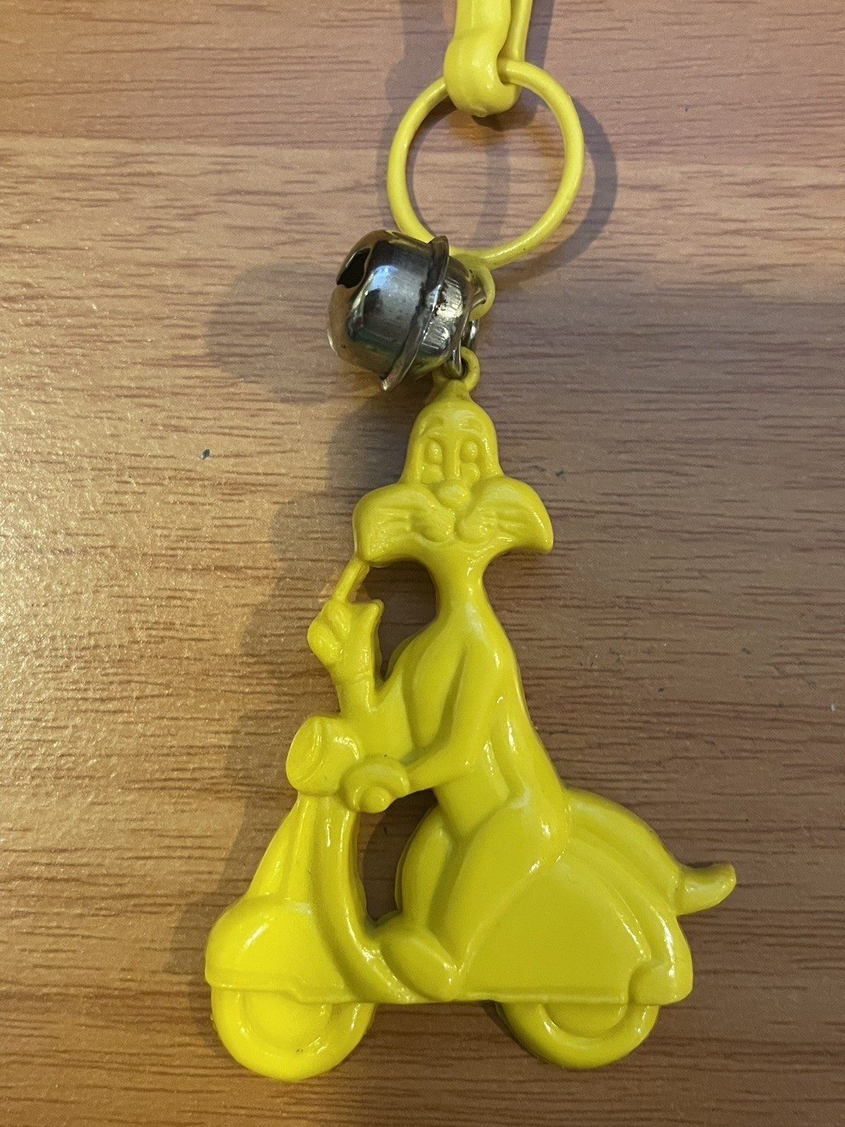 Vintage 1980s Plastic Bell Charm Sylvester the Cat On Scooter 80s Necklace