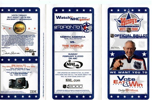 Wendy\'s 2000 NHL ALL Star Official Ballot Dave Thomas 