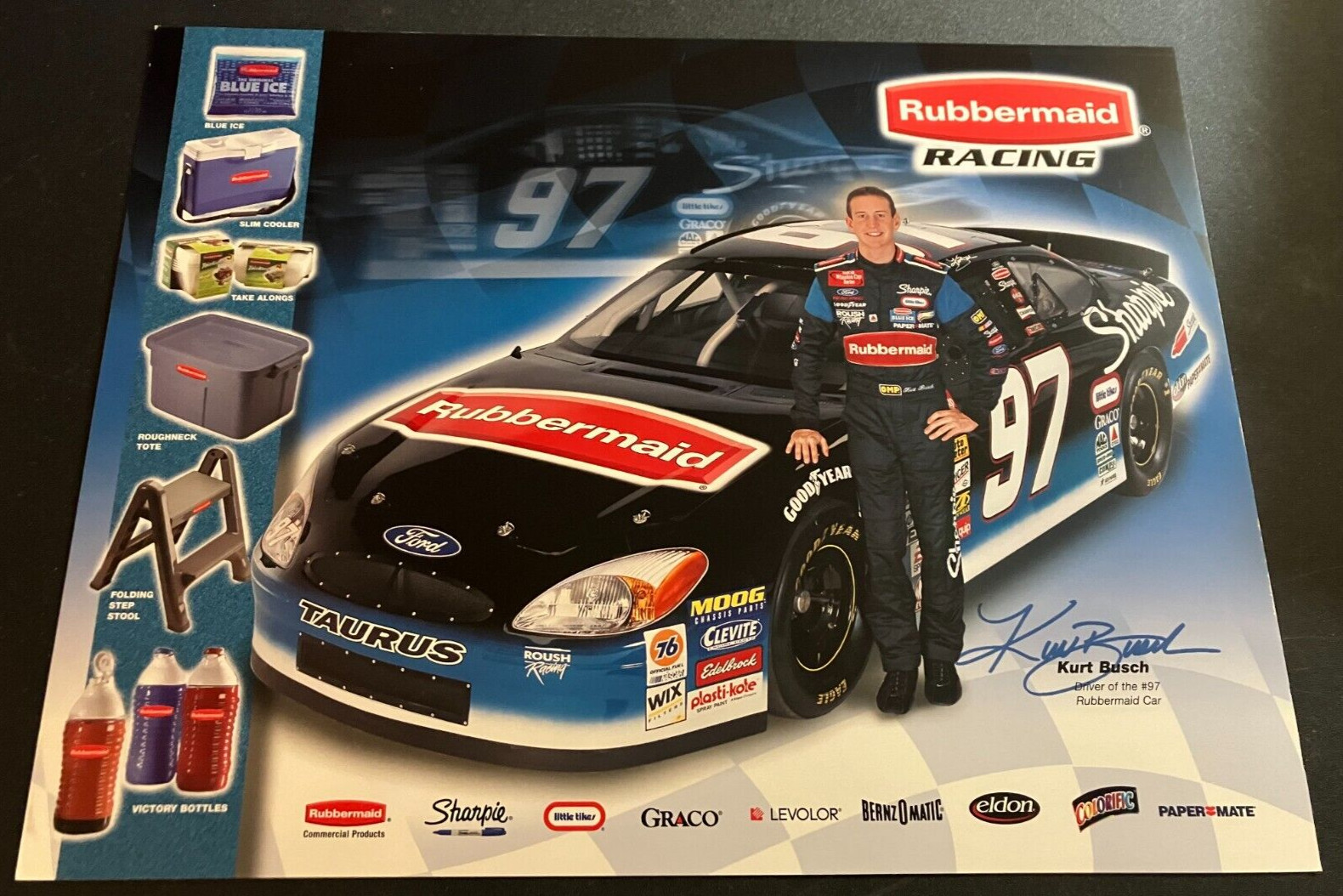 2002 Kurt Busch #97 Rubbermaid Roush Ford Taurus - NASCAR Hero Card Handout