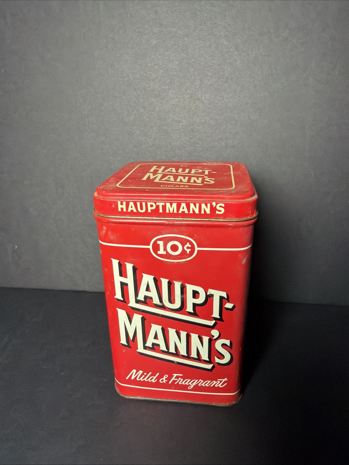 Vintage HAUPT-MANN\'S Cigar Tin EMPTY Red Humidor Canister