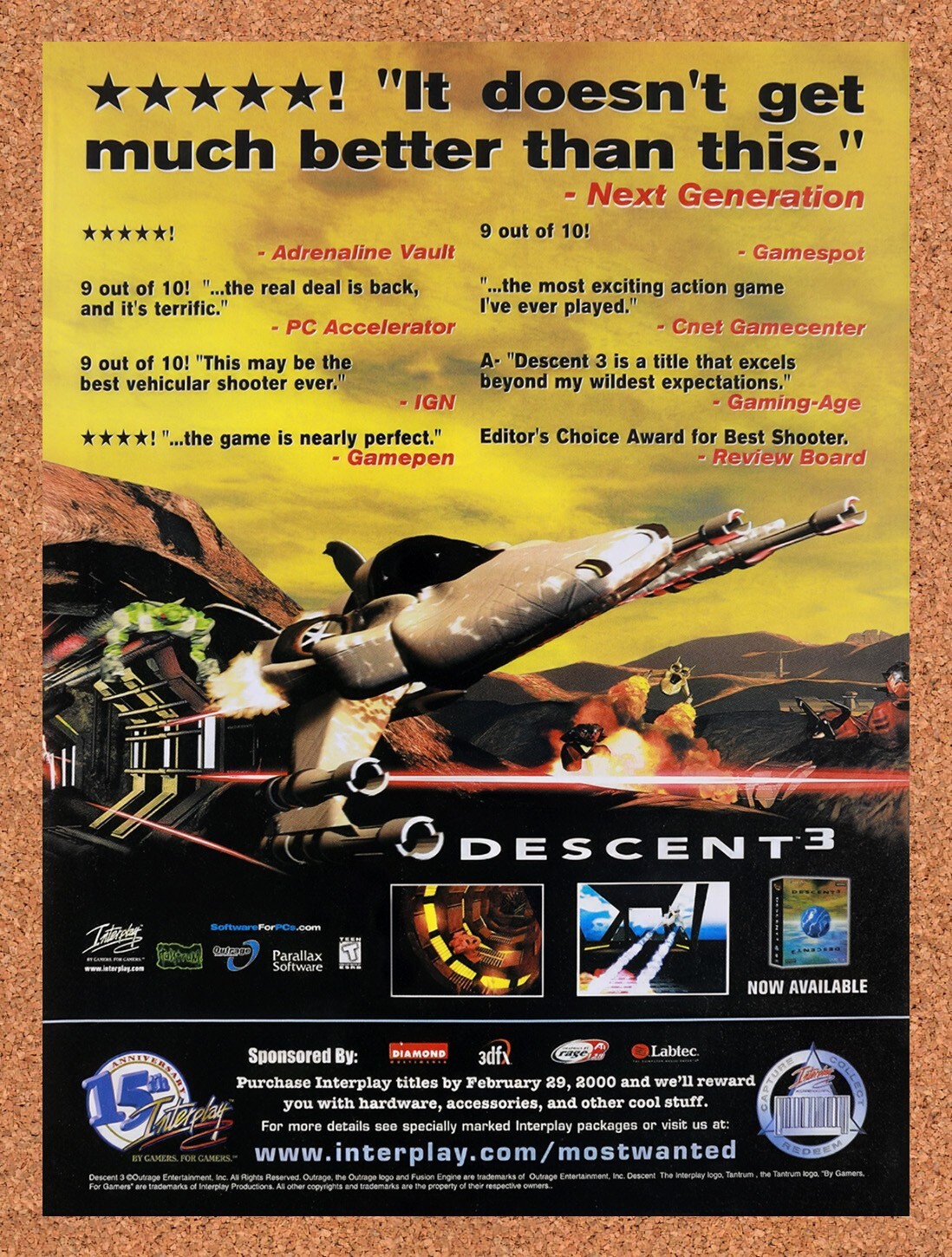 1998 Descent 3 PC Original Advertisement / Retro Wall Art v6