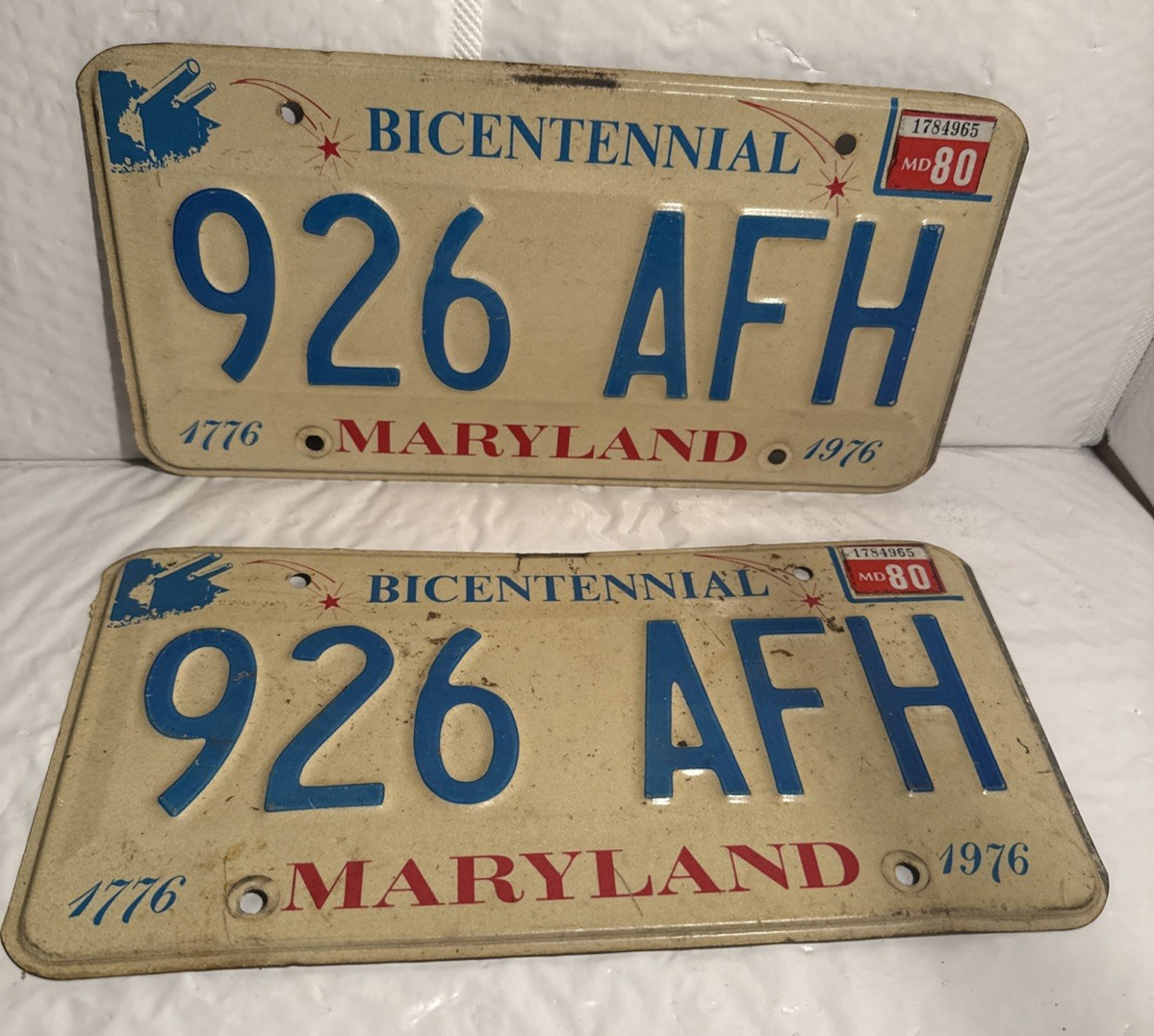 Vintage 1976 Maryland Bicentennial License Plates Pair Expired