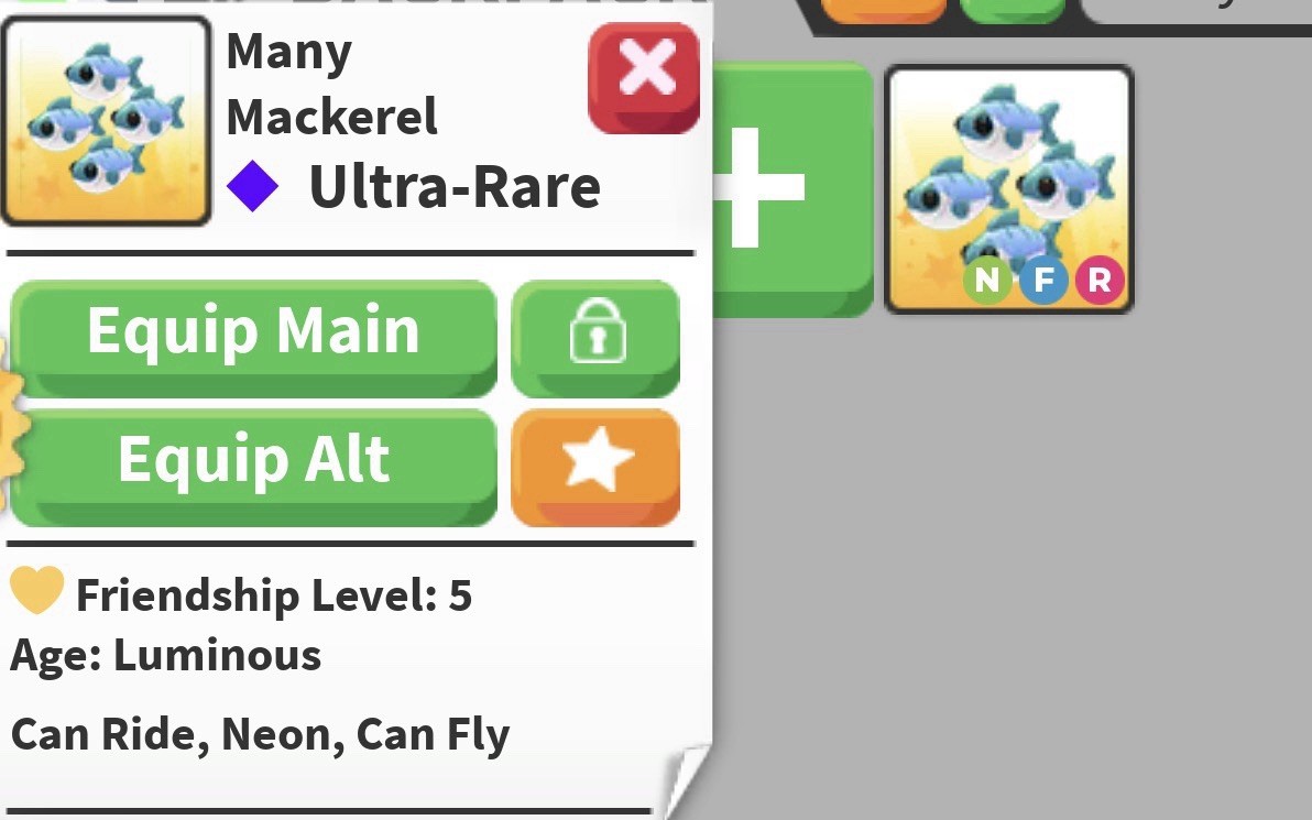 Many Mackerel Ultra-Rare Neon Fly Ride- Adopt Me