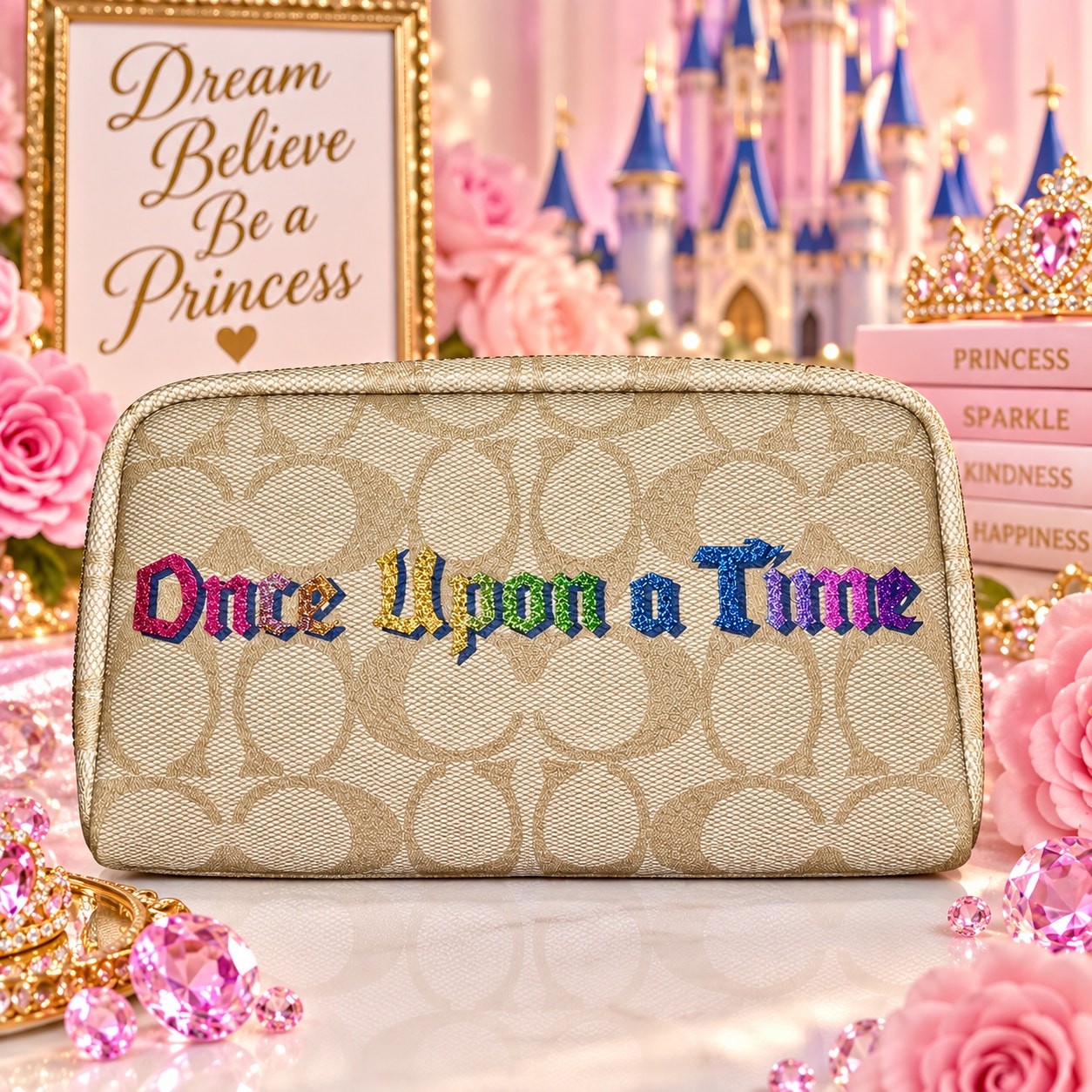 Disney x Coach Once Upon a Time Boxy Cosmetic Case Princess Fairytale NWOT