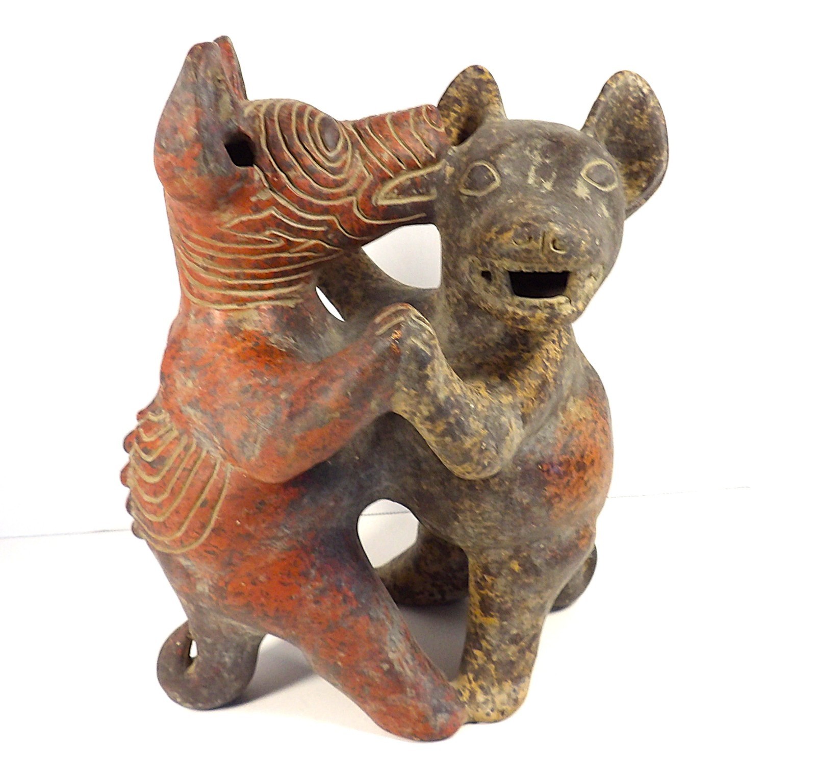 EARLY VINTAGE COLIMA MEXICO POTTERY DANCING DOGS 10 INCHES TALL