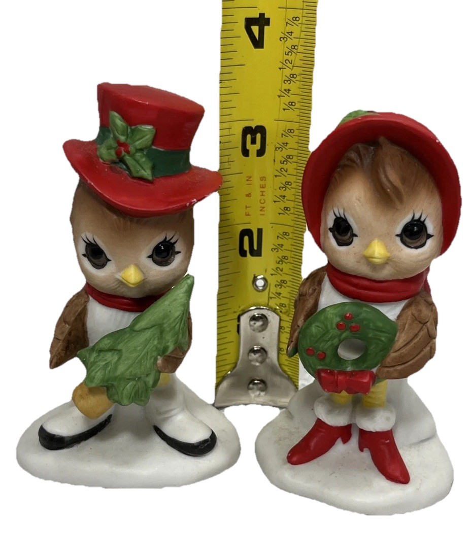 Vintage Lefton Christmas Birds Tree Hats Wreath Set 2