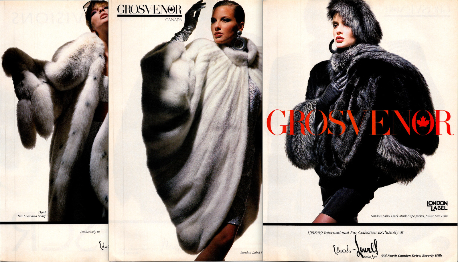 1988 • GROSVENOR Fur Coats • 3 page print ad • 1980s  Fashion style CA.03