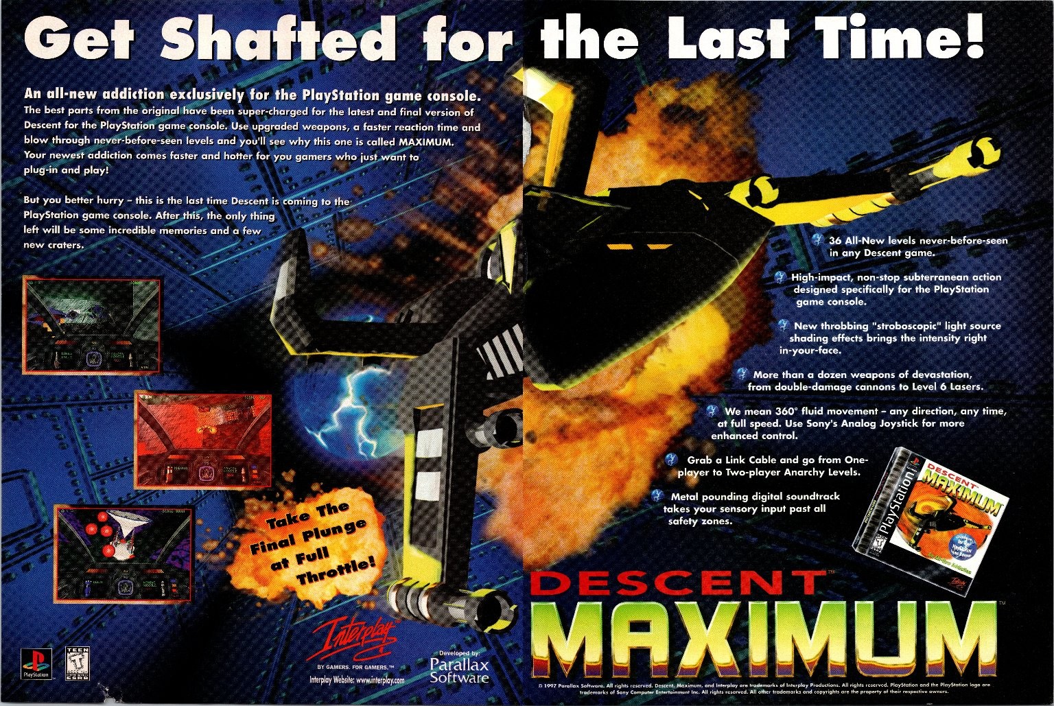 Descent Maximum PlayStation Magazine Ad 1997 Interplay Parallax Vintage Game