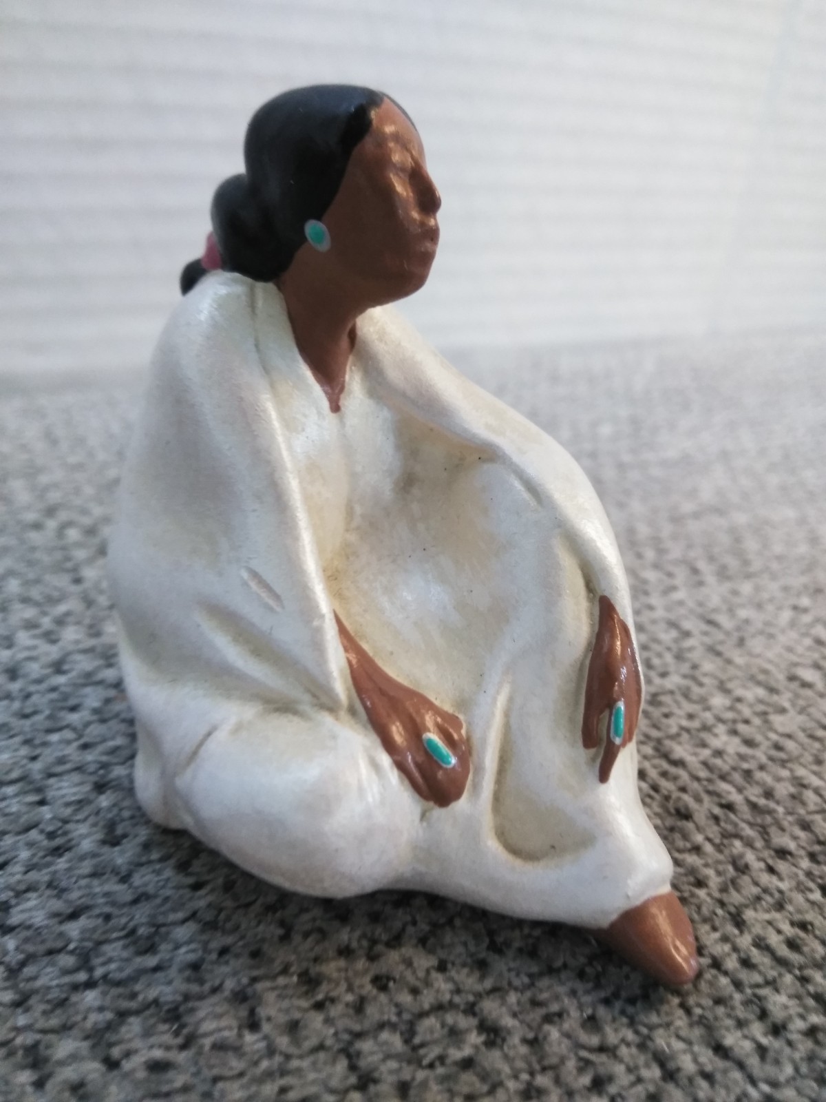 VTG. Nova 5 Native American Woman MINI FIGURE Sitting Hand Painted Signed