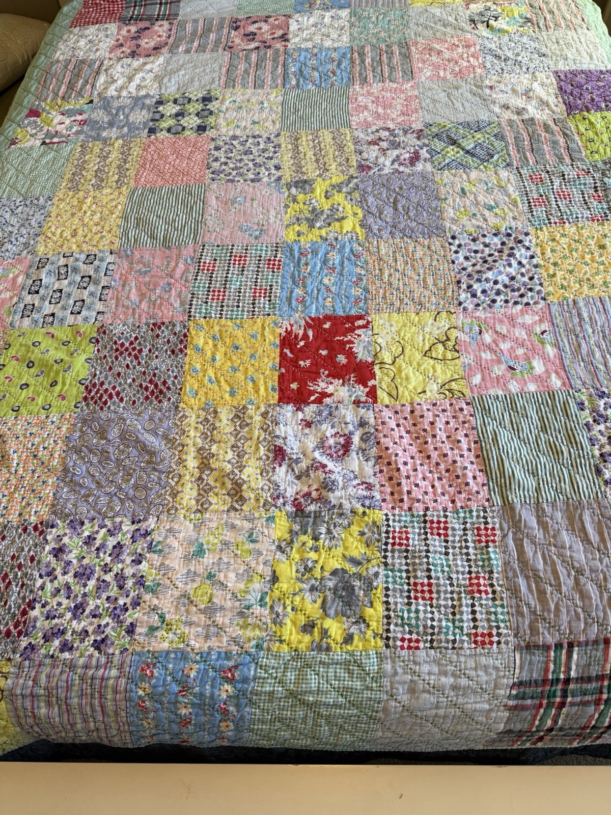 Antique 1920s Handmade Patchwork Scrap Quilt – Pristine Condition (56” x 80\