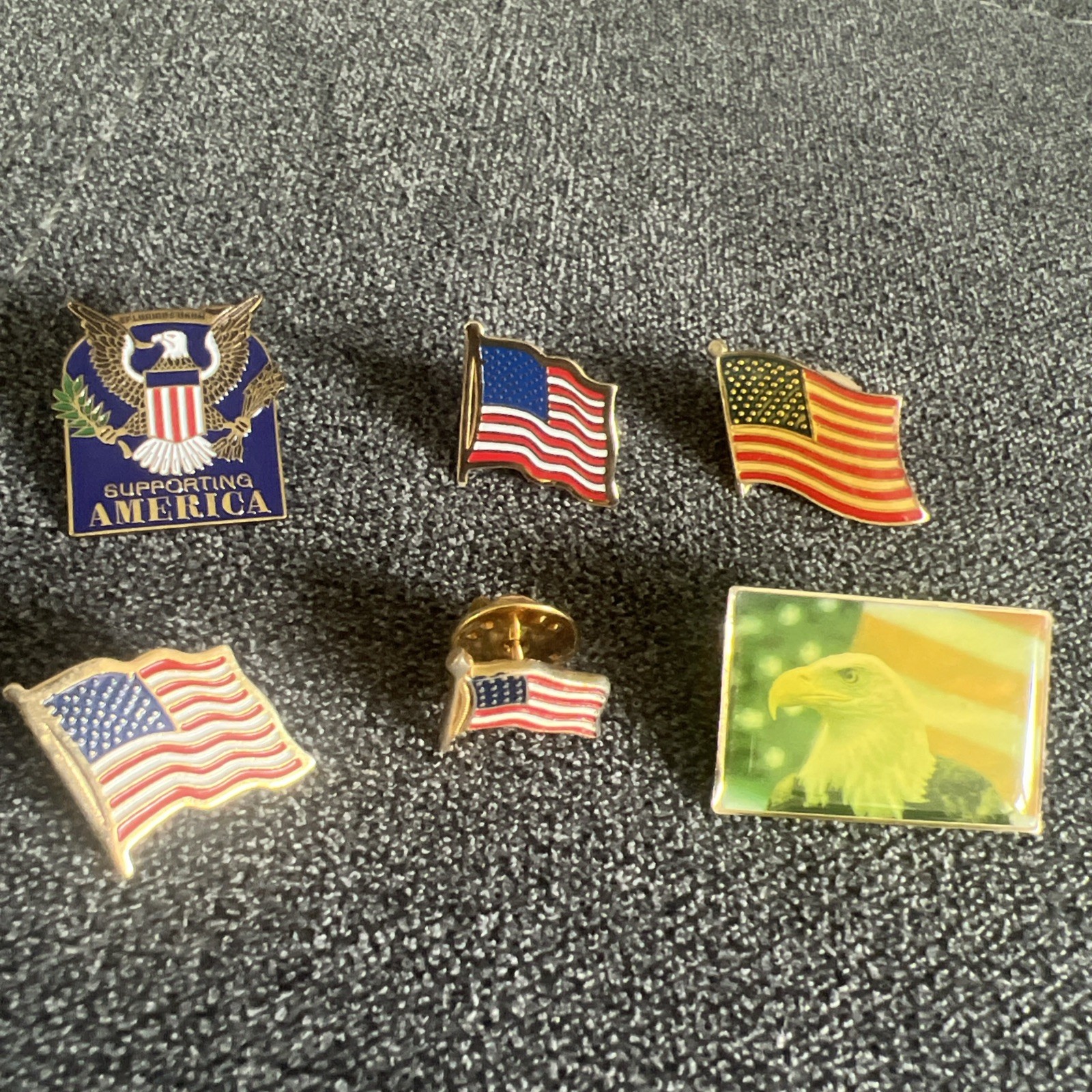 Lot of 6 Patriotic USA American Flag & Eagle Lapel Pins
