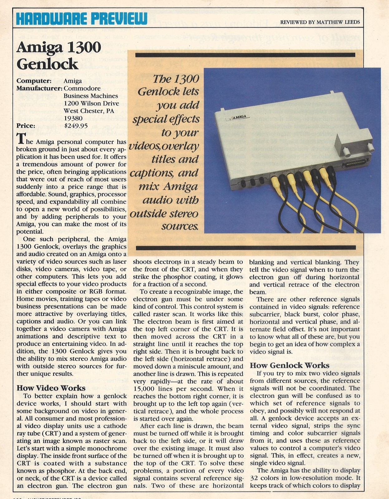 Commodore Amiga 1300 Genlock Adds Special Effects to Video Mixer Device Review