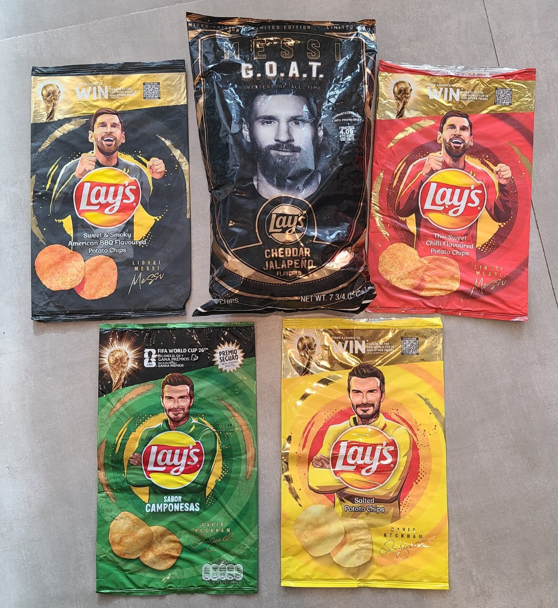 FIFA Football Soccer Lays Lionel Messi David Beckham Chip Bags Argentina England