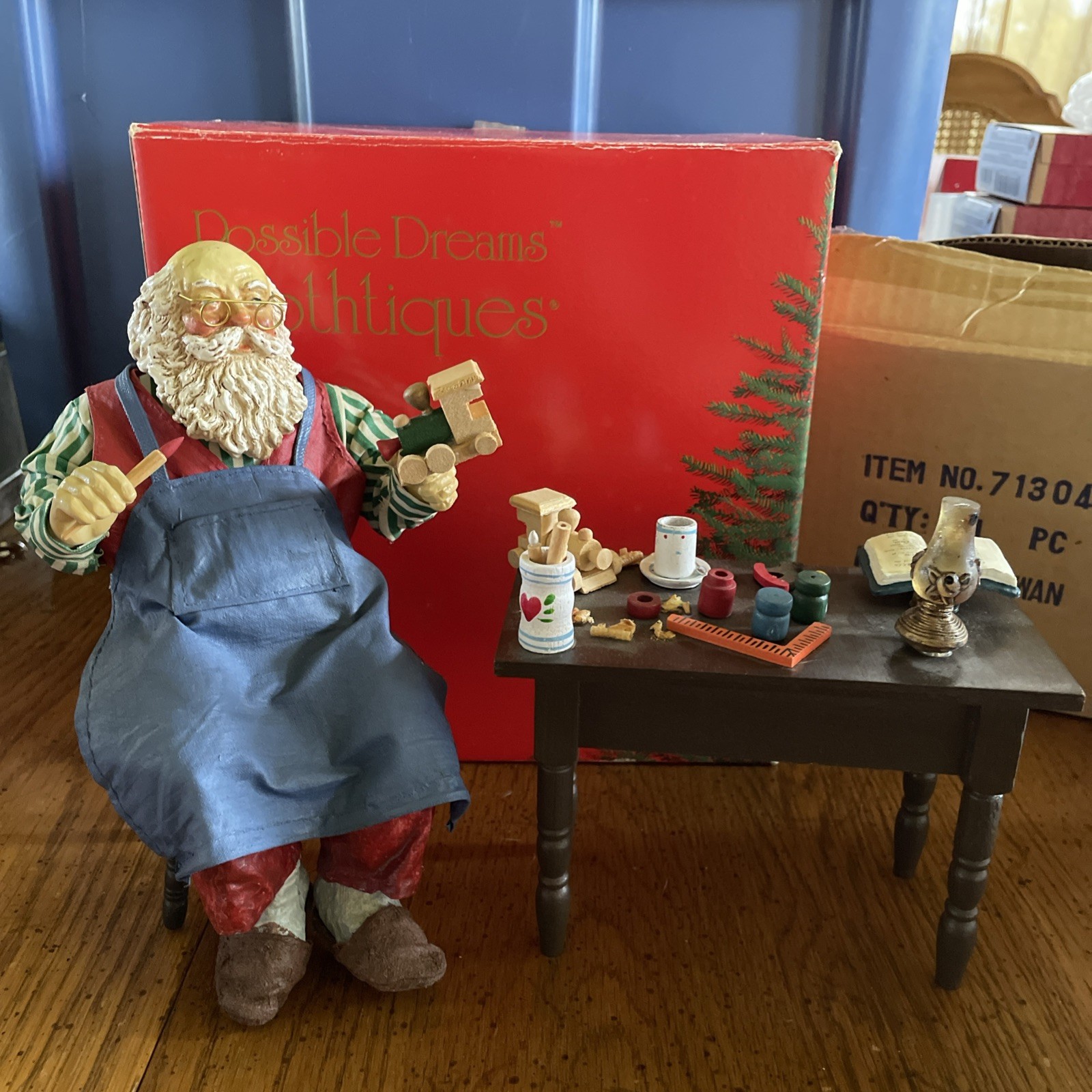 Vtg 1989 Possible Dreams Clothtique Santa at Workbench Figurine Set 713044 Box