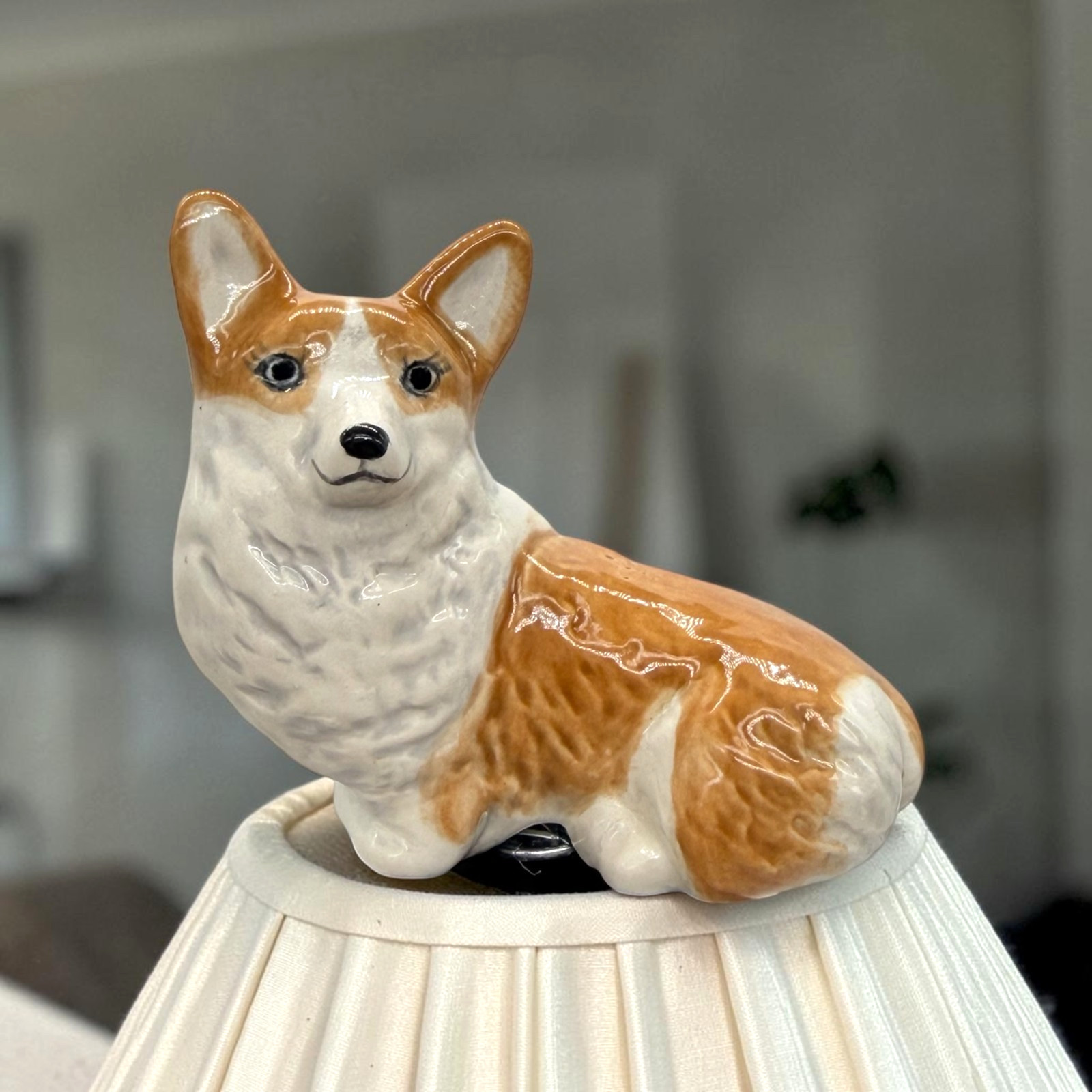 Corgi Dog Decorative Lamp Finial shade topper ceramic sculpture by Artist