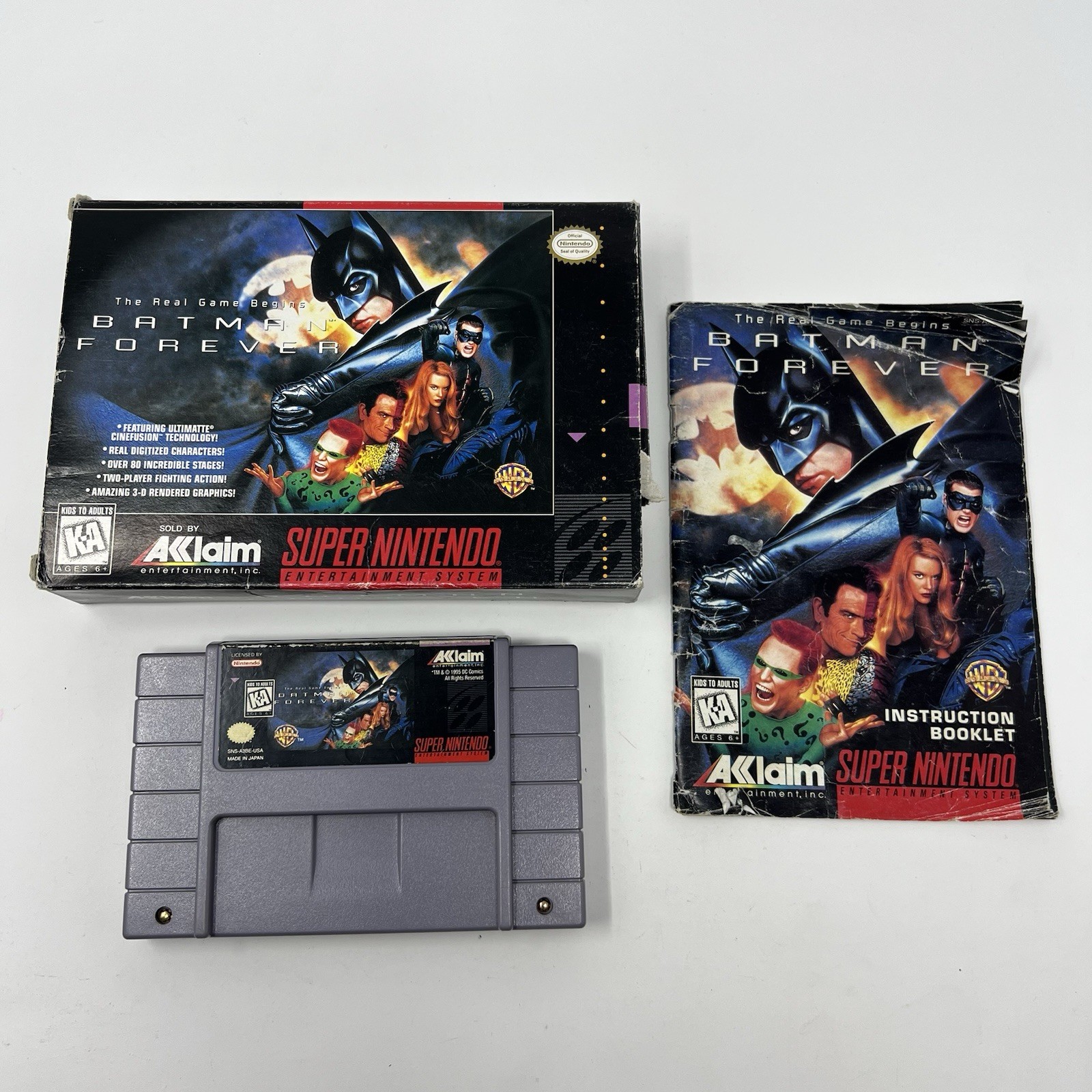 Batman Forever (Super Nintendo SNES, 1995) Cartridge Box Manual Cleaned Tested