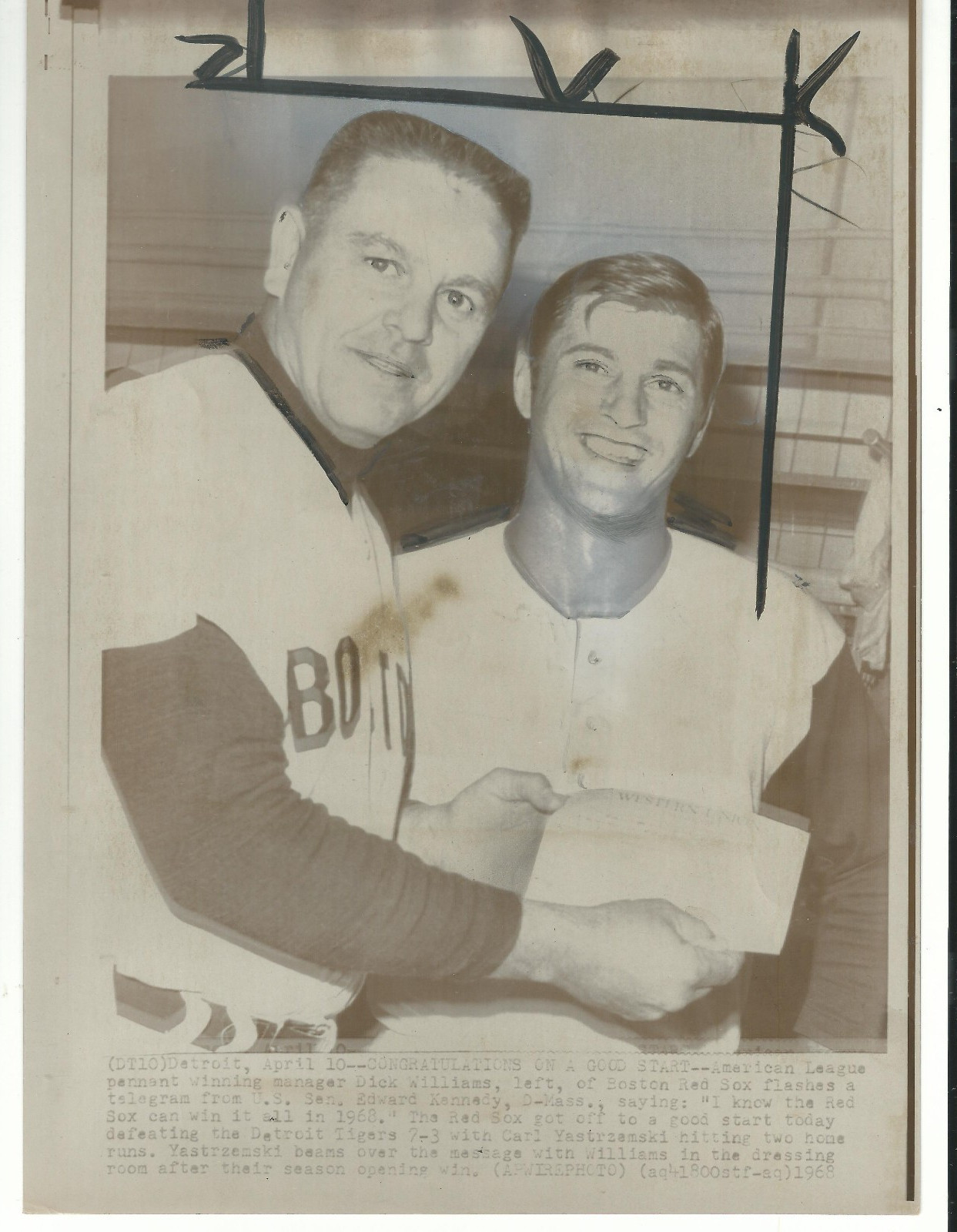 1968 Press Photo Championship Manager Dick Williams Carl Yastrzemski TED KENNEDY