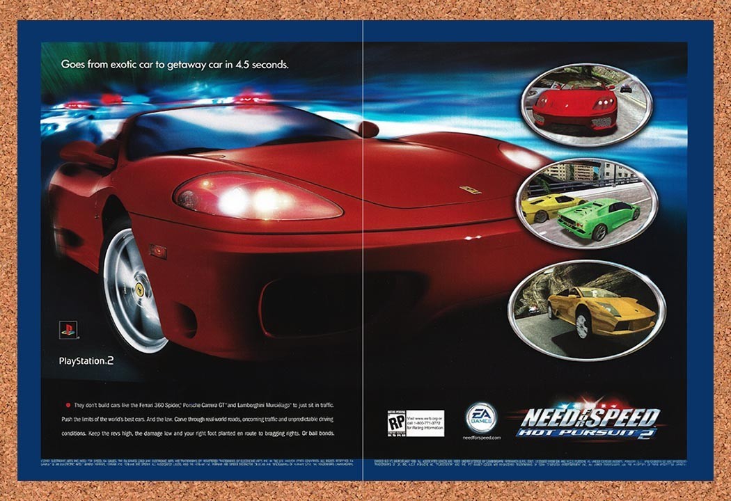 2002 Need For Speed Hot Pursuit 2 PC Original Advertisement / Retro Promo v2