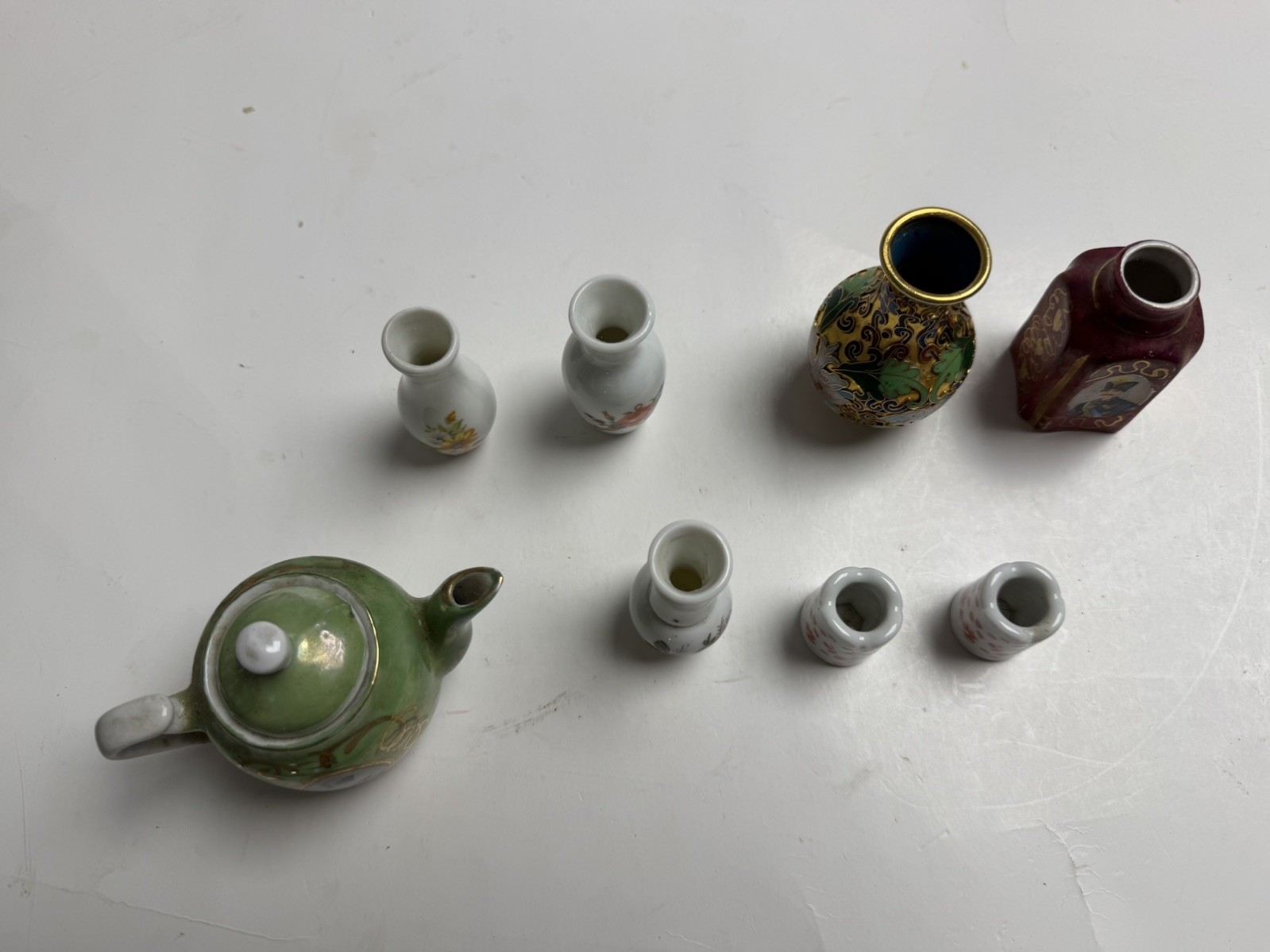 Vintage Miniature Porcelain Tea Set Vases Lot Hand Painted Decorative Collection