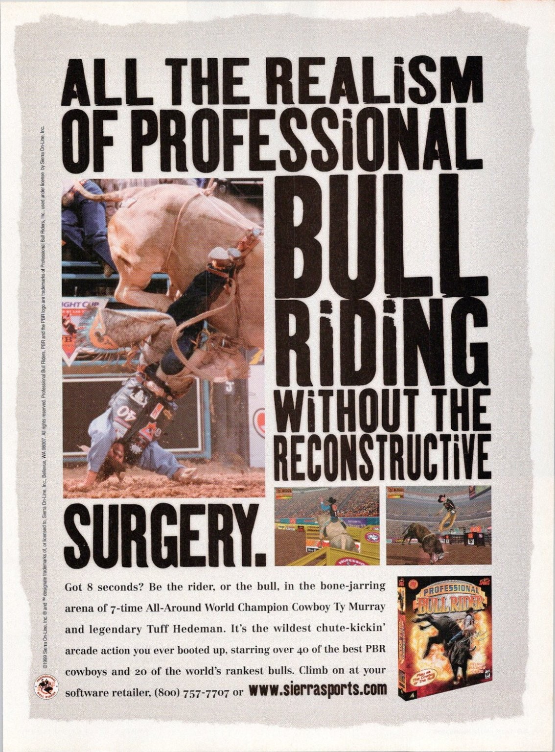 Sierra Sports 1999 Professional Bull Rider Print Ad Rodeo Game