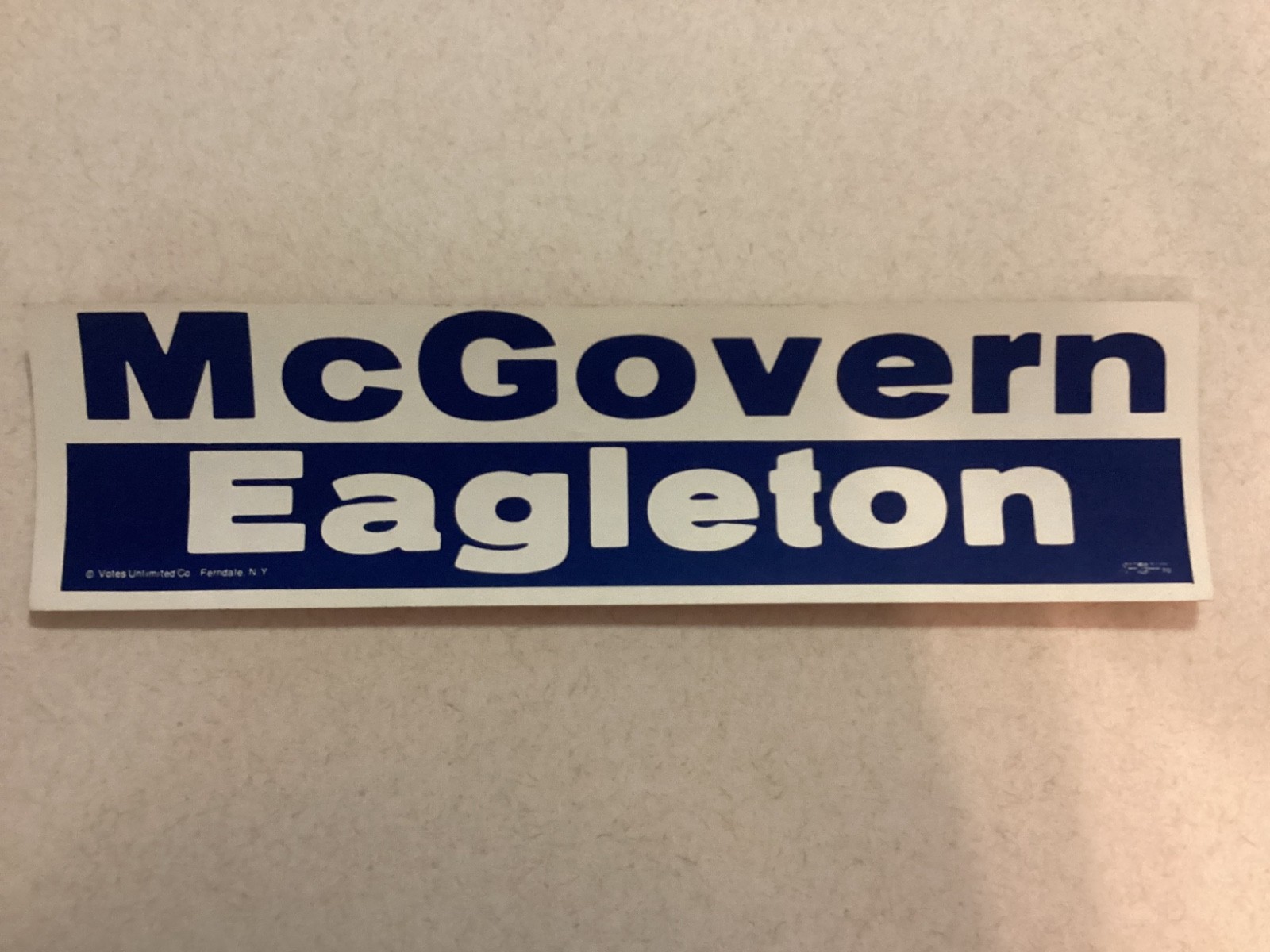 Original 1972 McGovern Eagleton bumper sticker NOS Unused Political