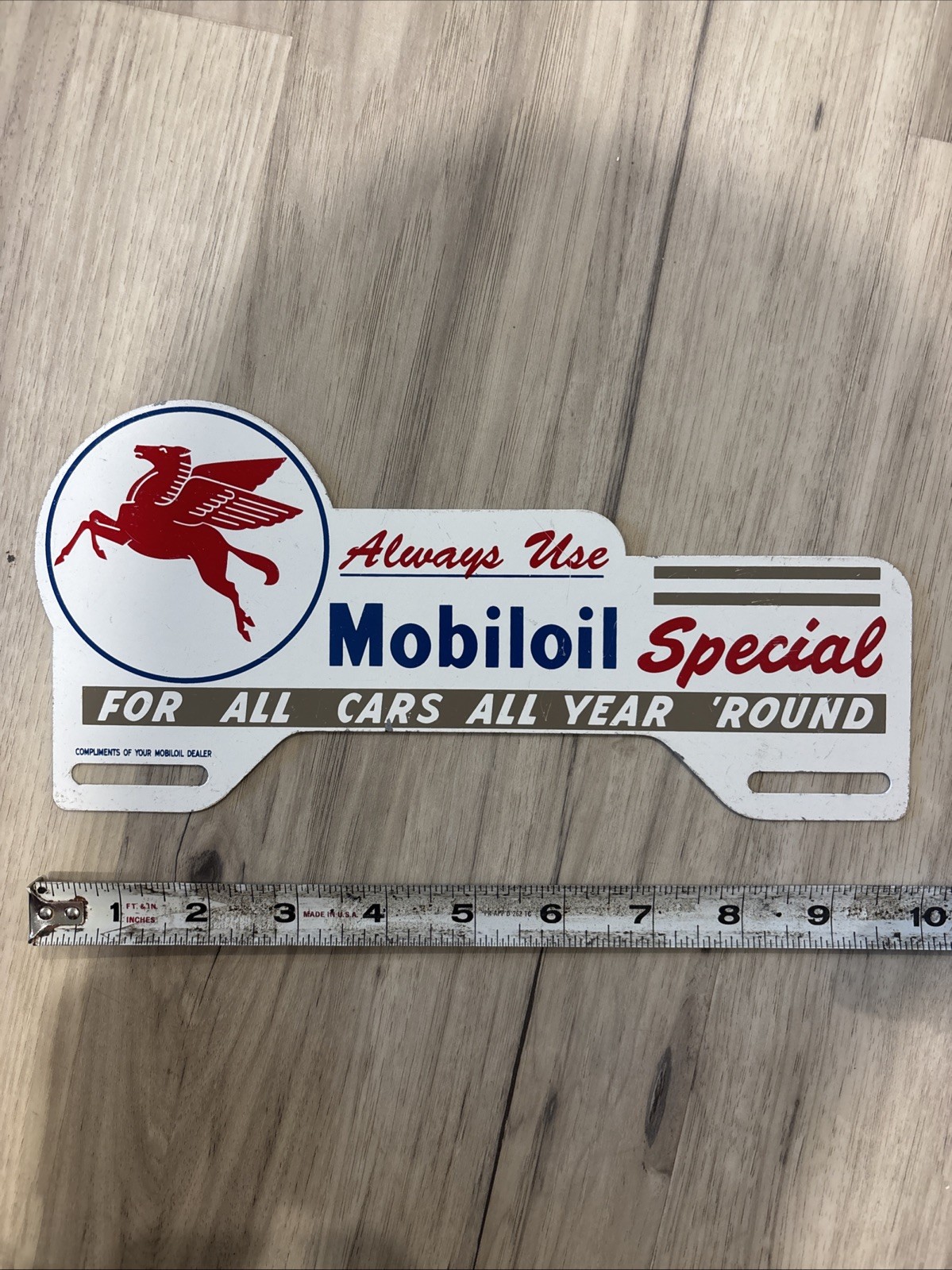 Vintage Mobiloil Special License Plate Topper